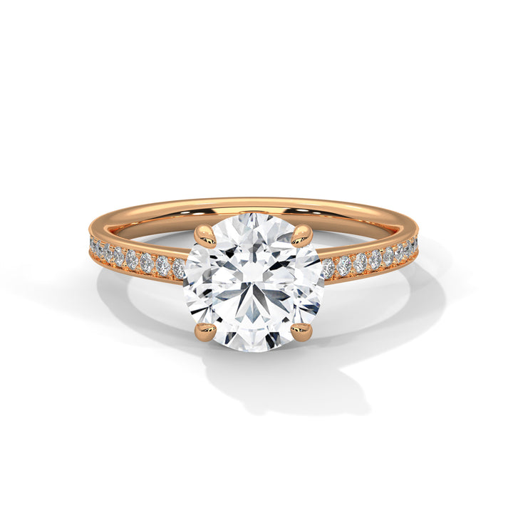 Rose Gold Round Cut Solitaire Four-Prong Pavé Engagement & Anniversary Ring