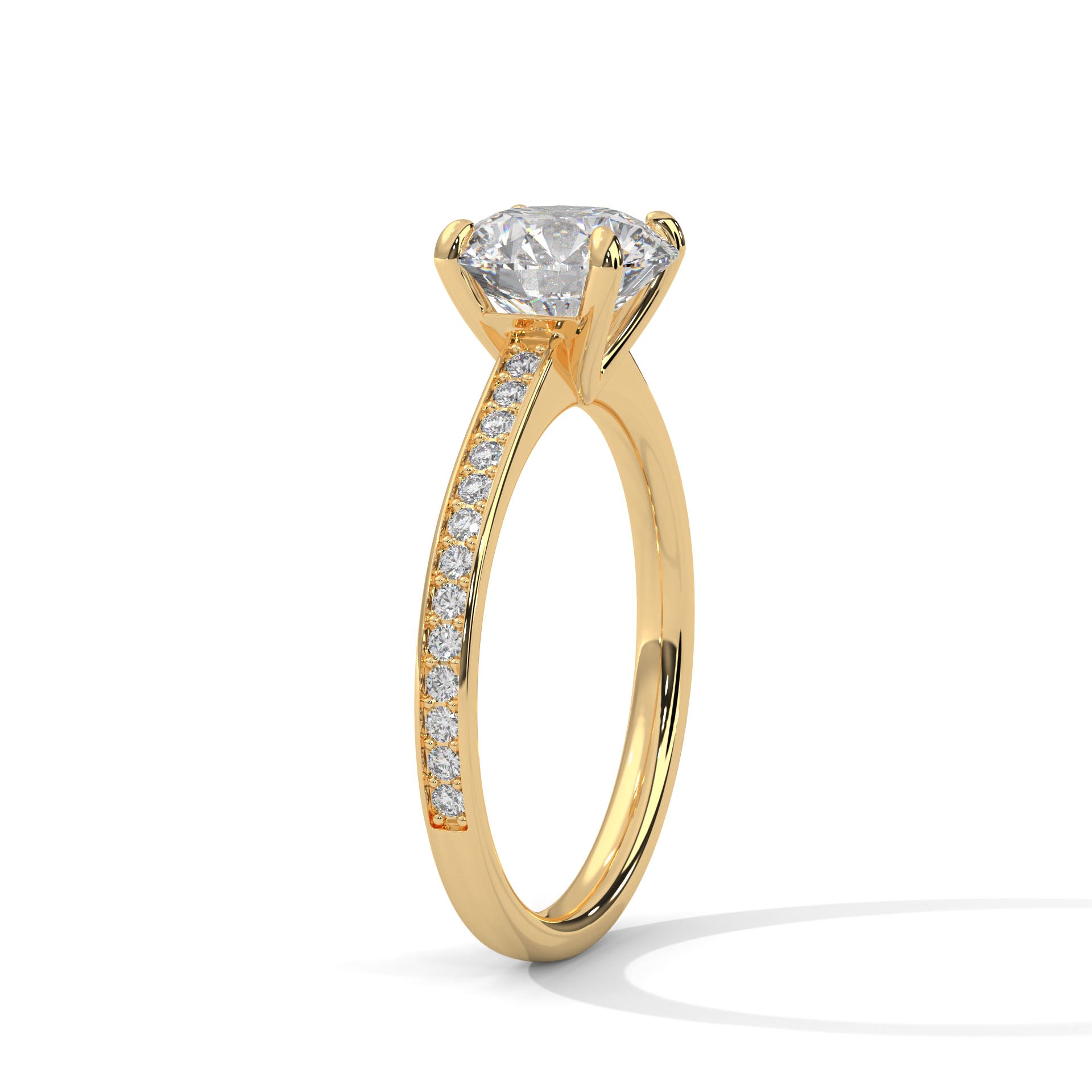 Rose Gold Round Cut Solitaire Four-Prong Pavé Engagement & Anniversary Ring
