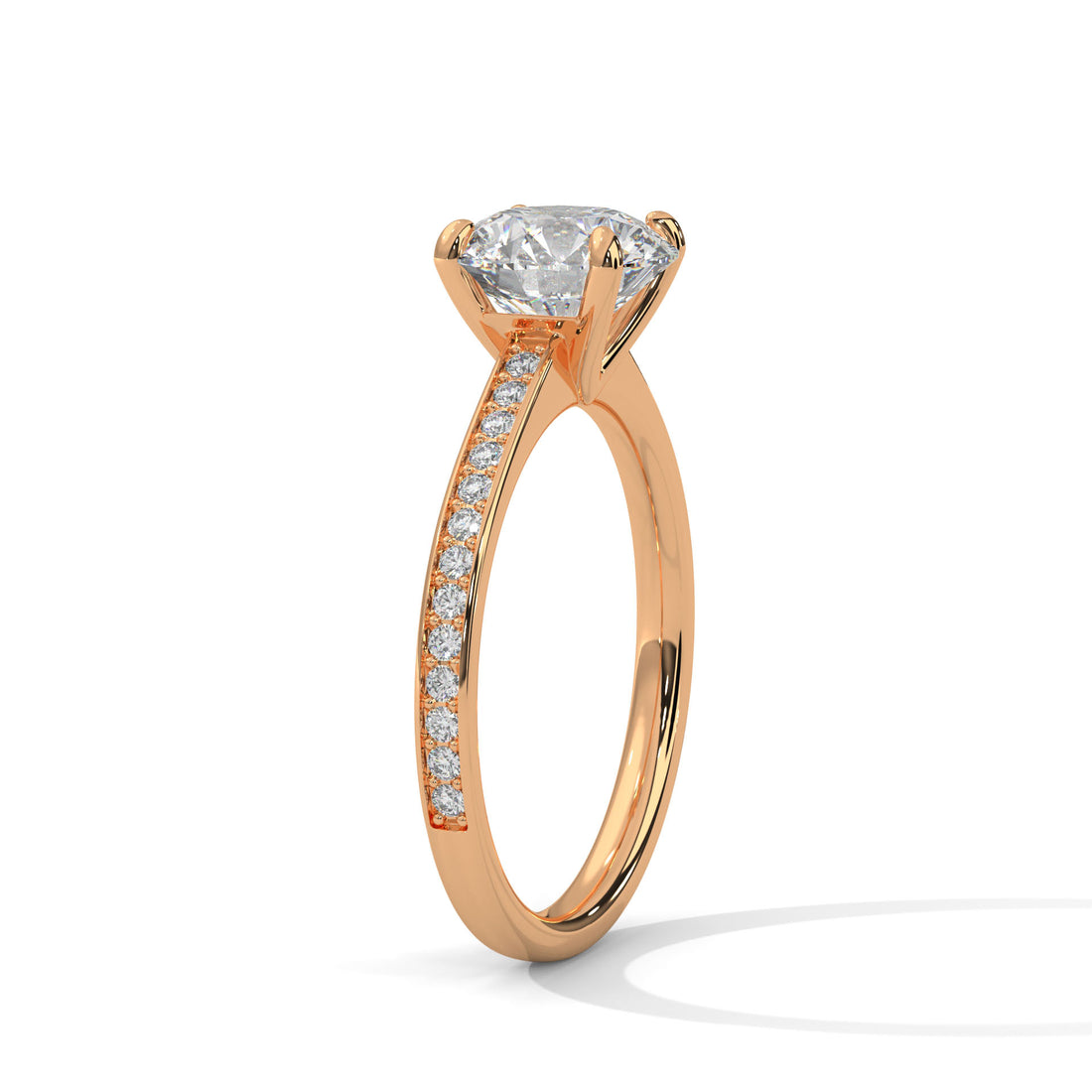 Rose Gold Round Cut Solitaire Four-Prong Pavé Engagement & Anniversary Ring