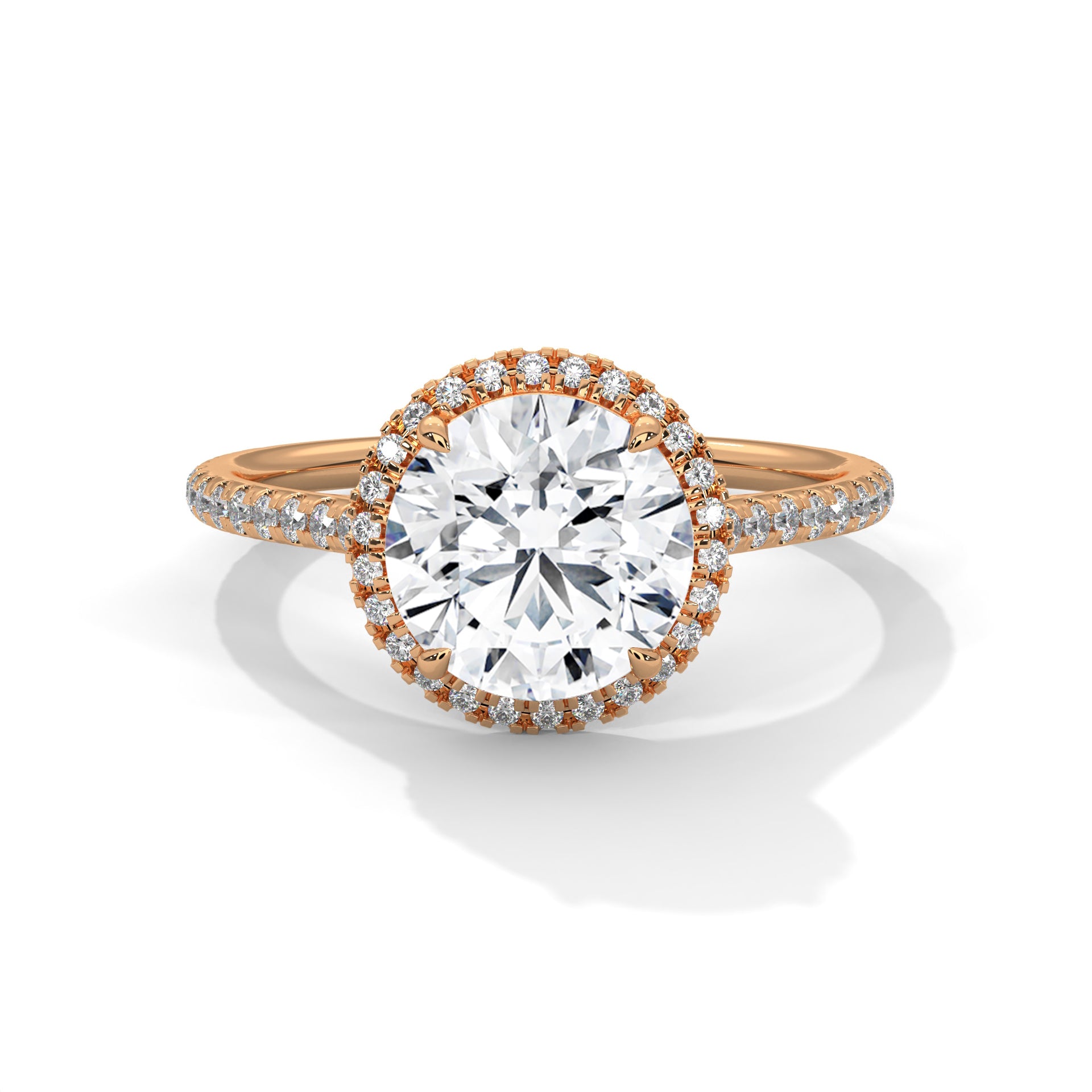 Rose Gold Round Cut Solitaire Halo Pavé Engagement & Anniversary Ring