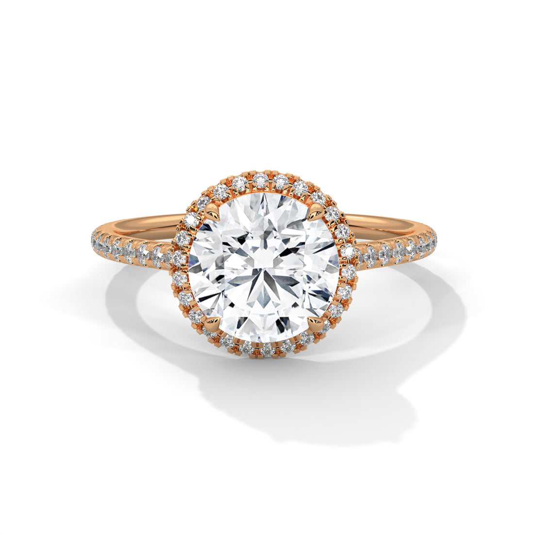 Rose Gold Round Cut Solitaire Halo Pavé Engagement & Anniversary Ring
