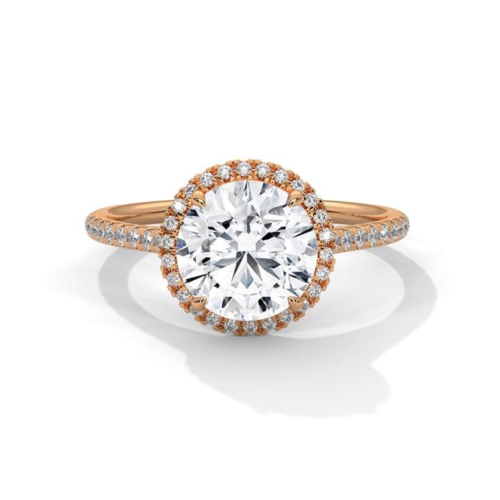 Rose Gold Round Cut Solitaire Halo Pavé Engagement & Anniversary Ring