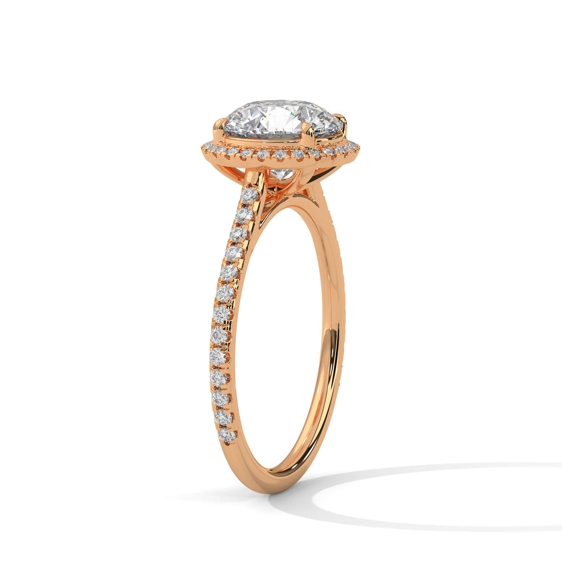Rose Gold Round Cut Solitaire Halo Pavé Engagement & Anniversary Ring