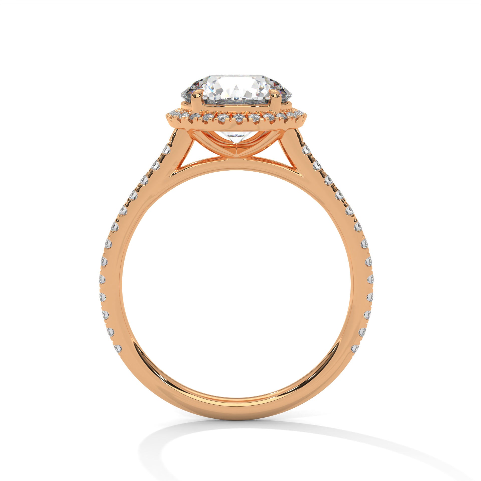 Rose Gold Round Cut Solitaire Halo Pavé Engagement & Anniversary Ring