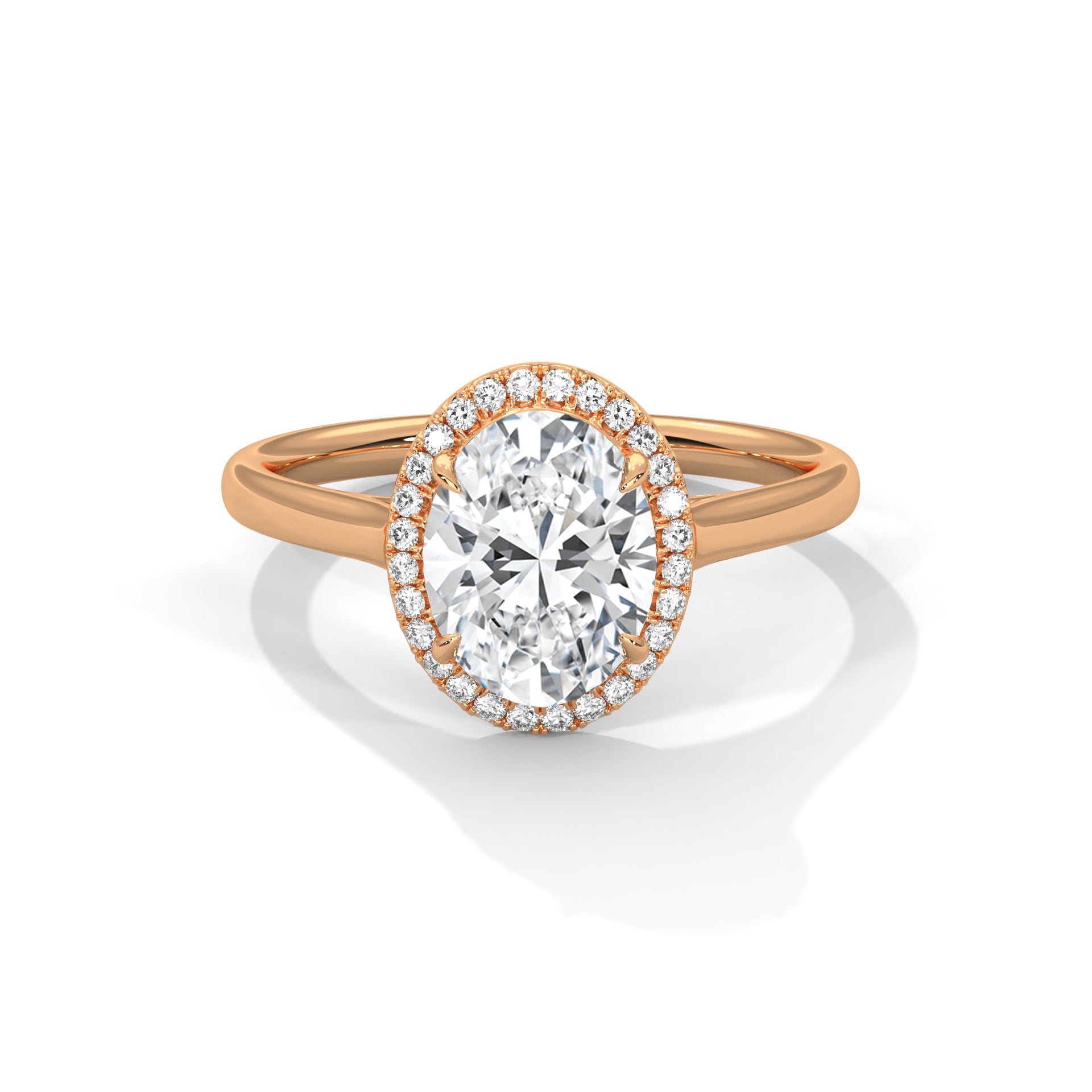 Rose Gold Oval Cut Solitaire Halo Cathedral Engagement & Anniversary Ring