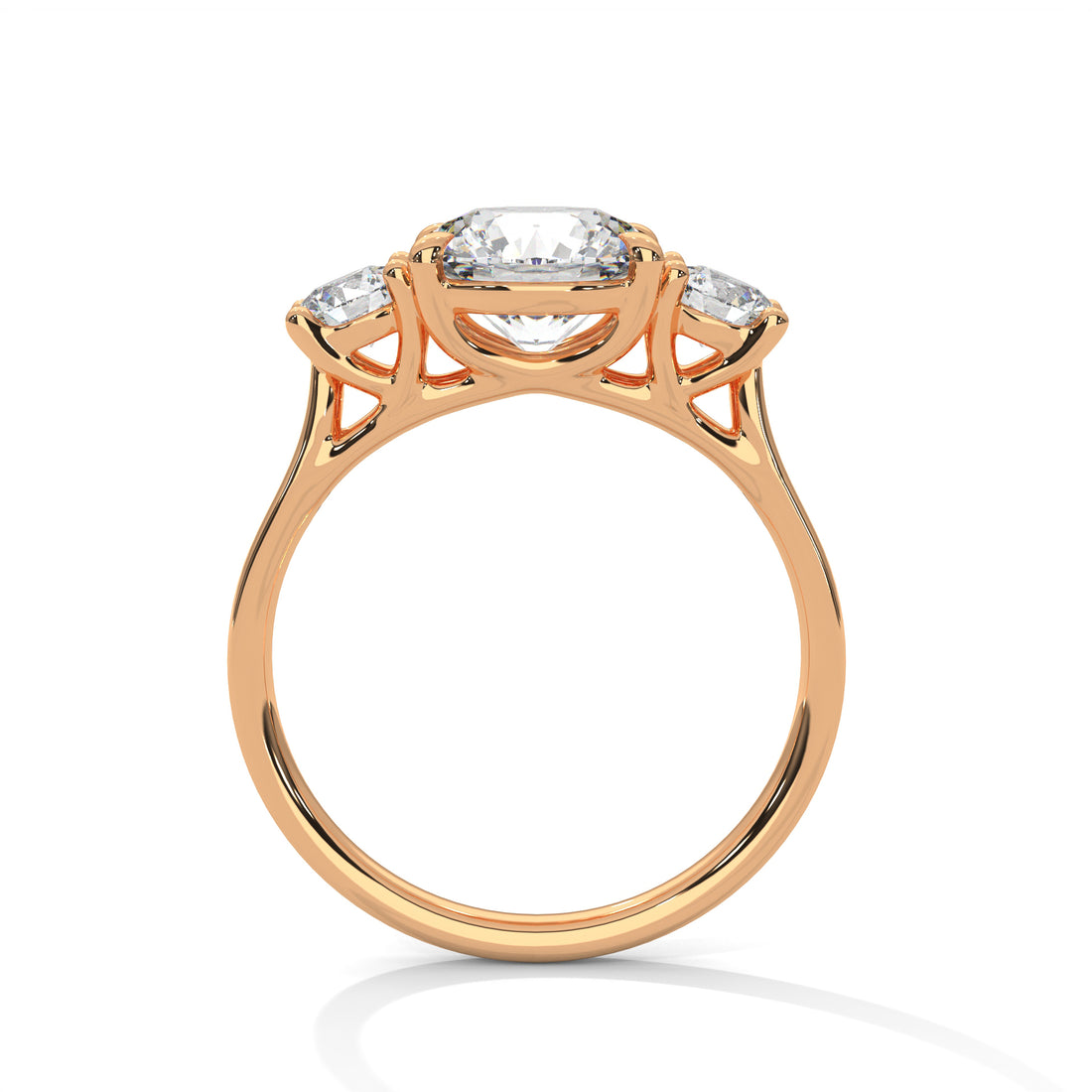 Rose Gold Round Cut Three Stone Trilogy Engagement & Anniversary Ring