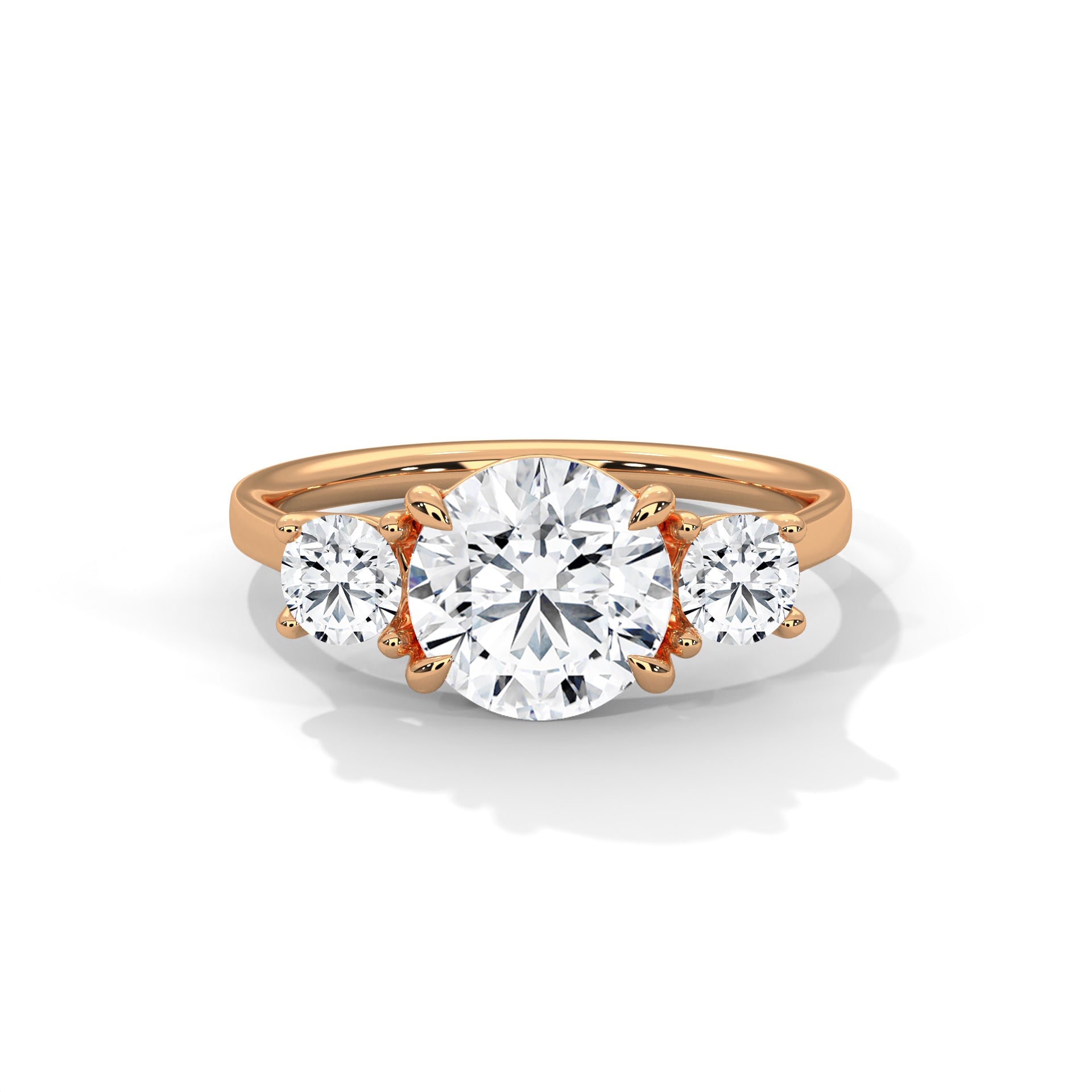 Rose Gold Round Cut Three Stone Trilogy Engagement & Anniversary Ring