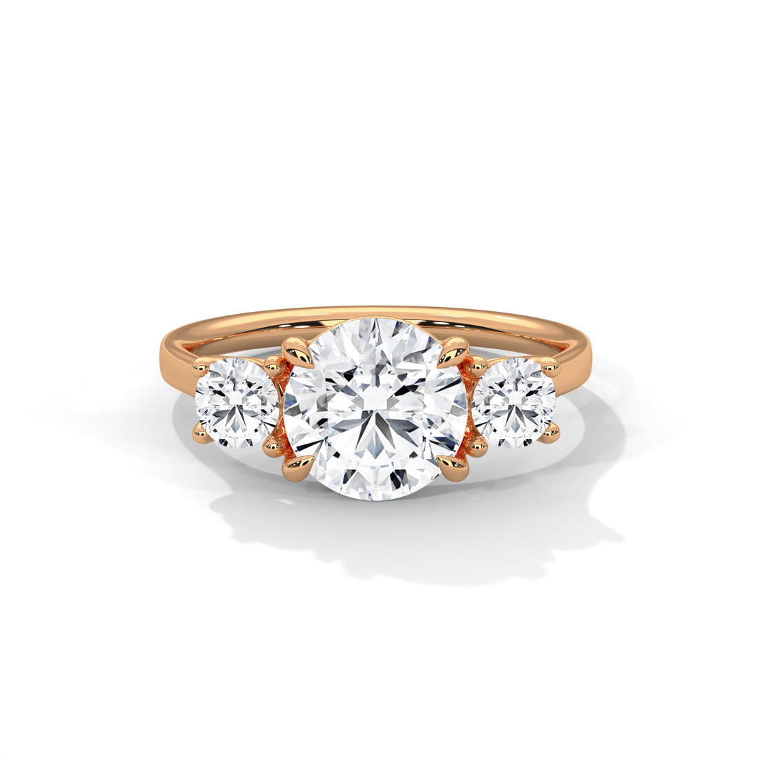 Rose Gold Round Cut Three Stone Trilogy Engagement & Anniversary Ring
