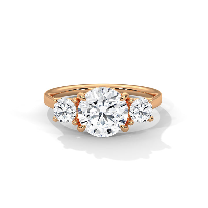Rose Gold Round Cut Three Stone Trilogy Engagement & Anniversary Ring