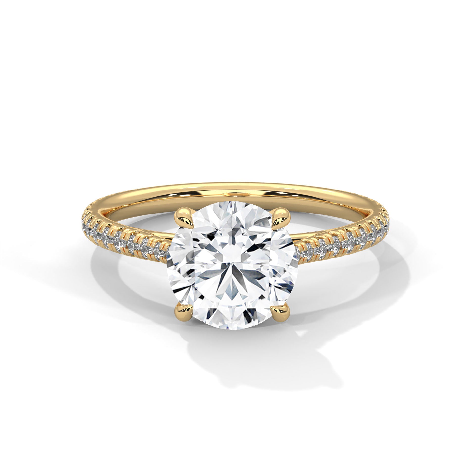 Rose Gold Round Cut Solitaire Four-Prong Pavé Cathedral Engagement & Anniversary Ring