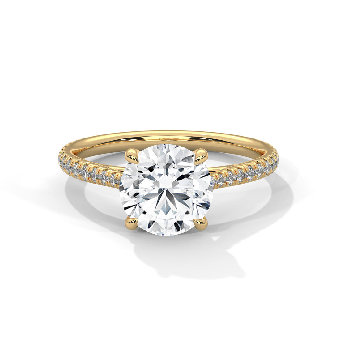 Rose Gold Round Cut Solitaire Four-Prong Pavé Cathedral Engagement & Anniversary Ring