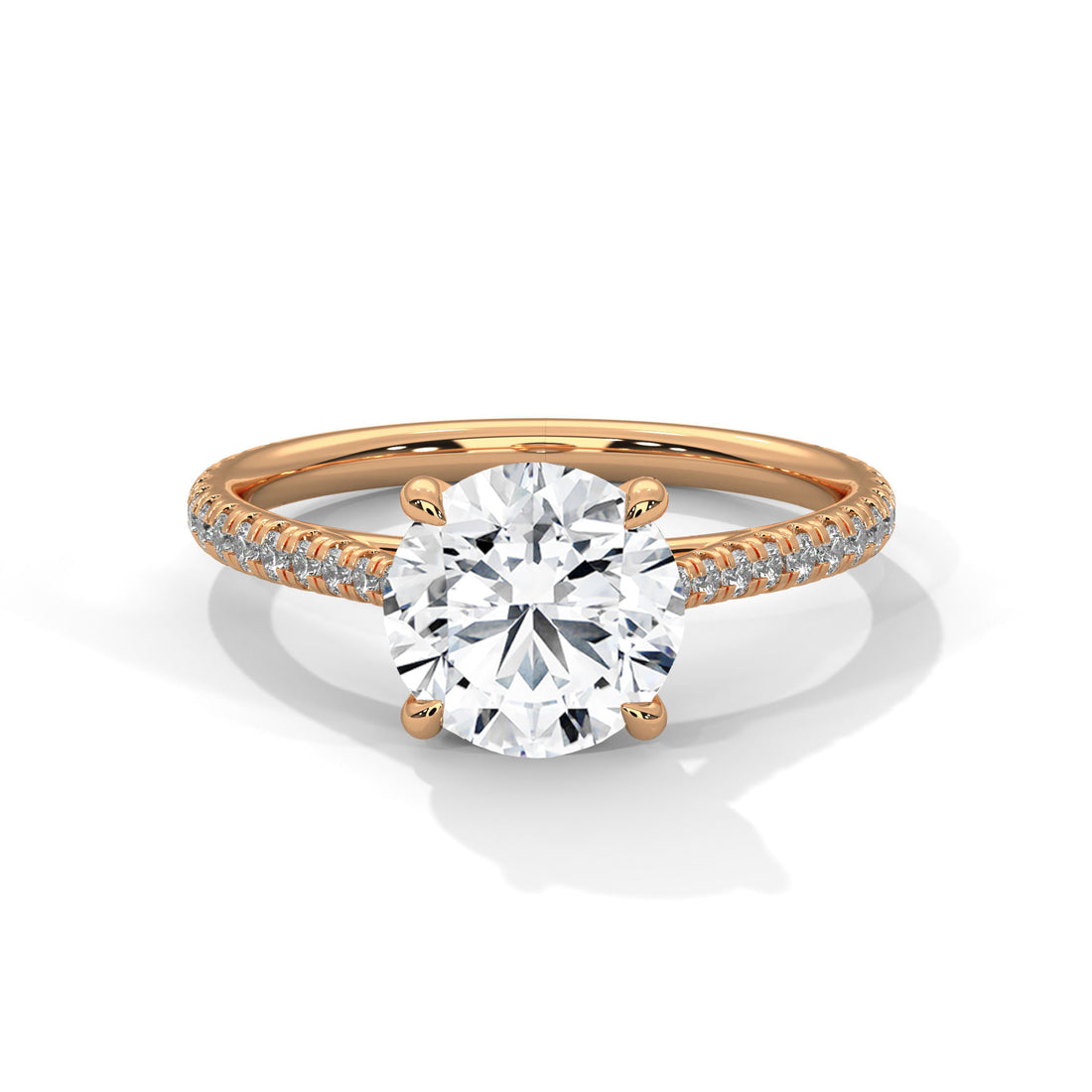 Rose Gold Round Cut Solitaire Four-Prong Pavé Cathedral Engagement & Anniversary Ring