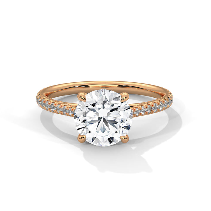 Rose Gold Round Cut Solitaire Four-Prong Pavé Cathedral Engagement & Anniversary Ring