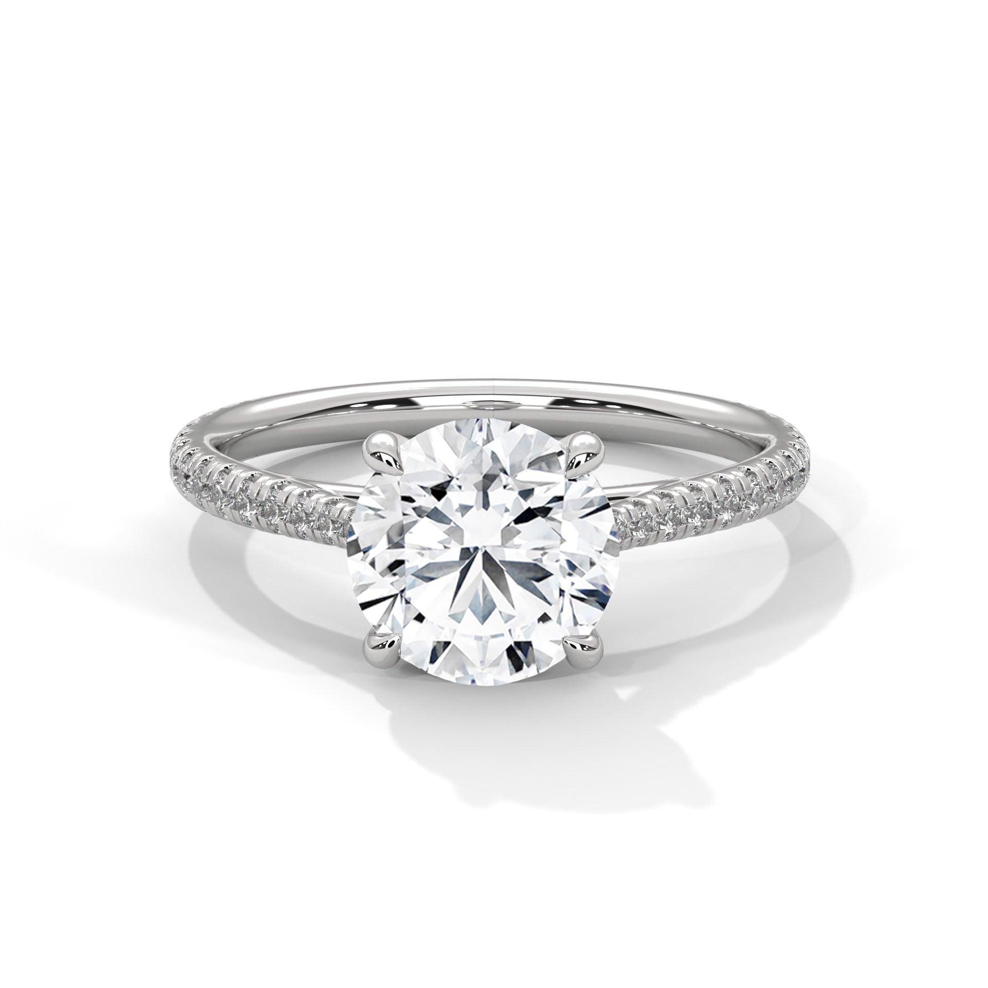 Rose Gold Round Cut Solitaire Four-Prong Pavé Cathedral Engagement & Anniversary Ring