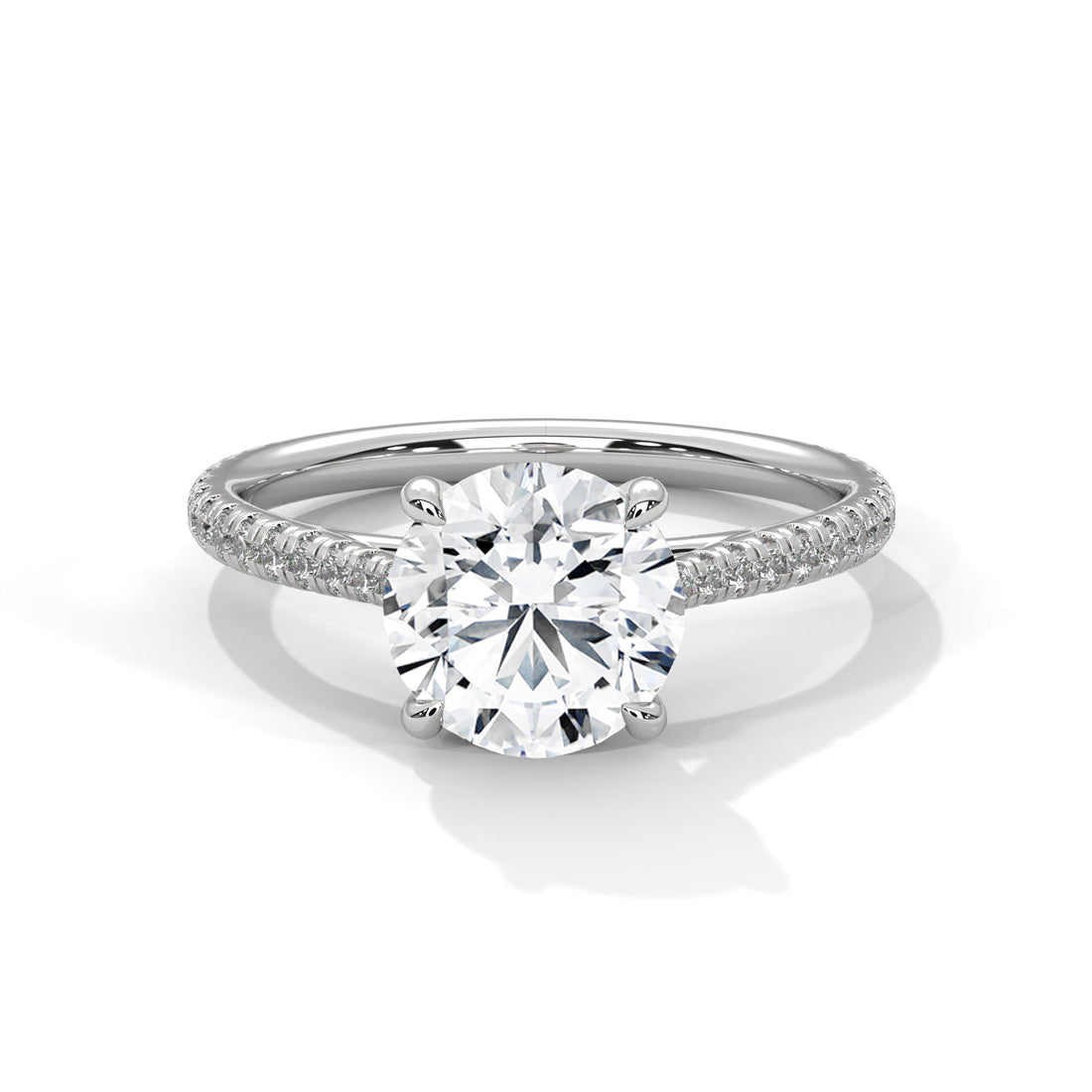 Rose Gold Round Cut Solitaire Four-Prong Pavé Cathedral Engagement & Anniversary Ring