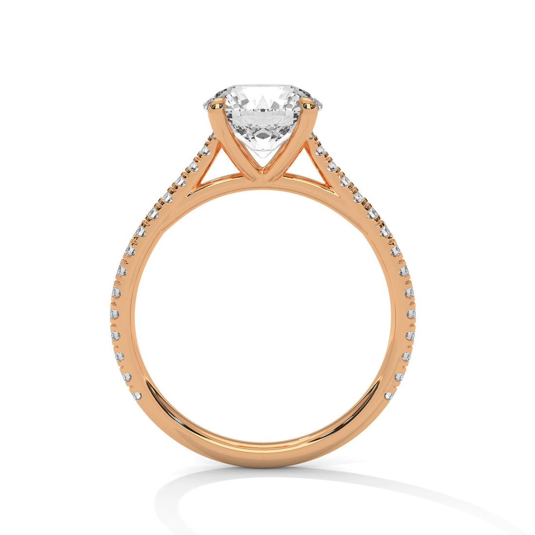 Rose Gold Round Cut Solitaire Four-Prong Pavé Cathedral Engagement & Anniversary Ring