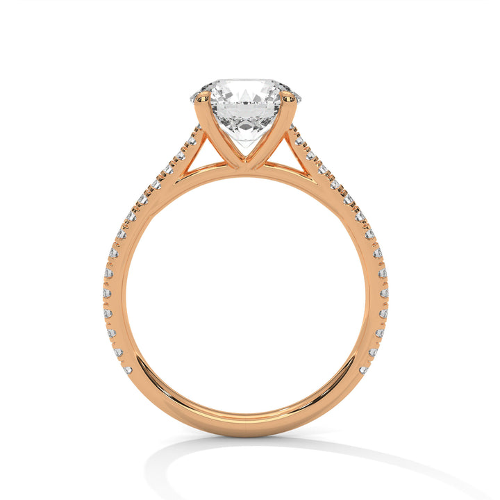Rose Gold Round Cut Solitaire Four-Prong Pavé Cathedral Engagement & Anniversary Ring