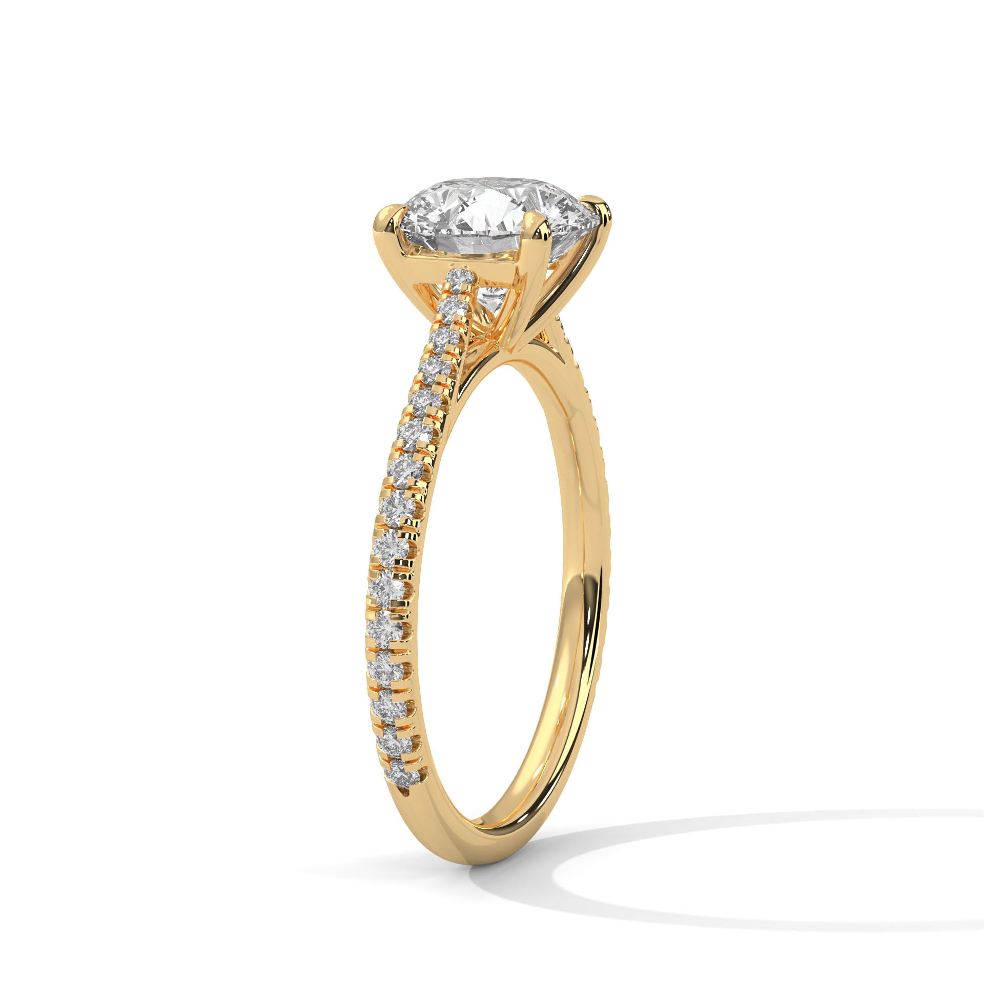 Rose Gold Round Cut Solitaire Four-Prong Pavé Cathedral Engagement & Anniversary Ring