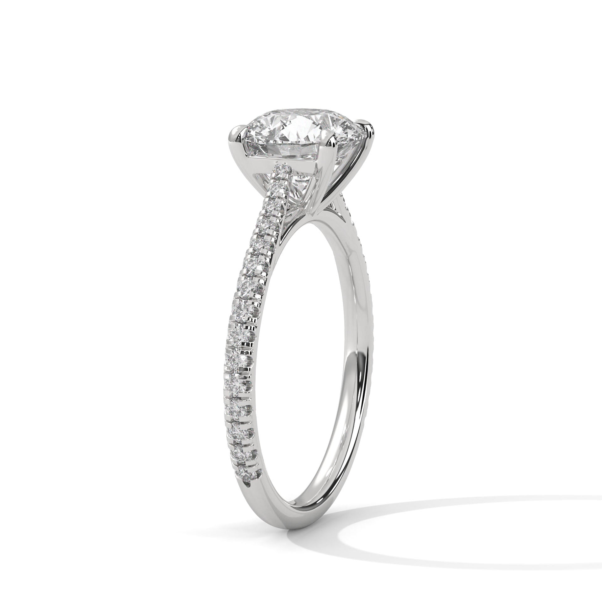 Rose Gold Round Cut Solitaire Four-Prong Pavé Cathedral Engagement & Anniversary Ring
