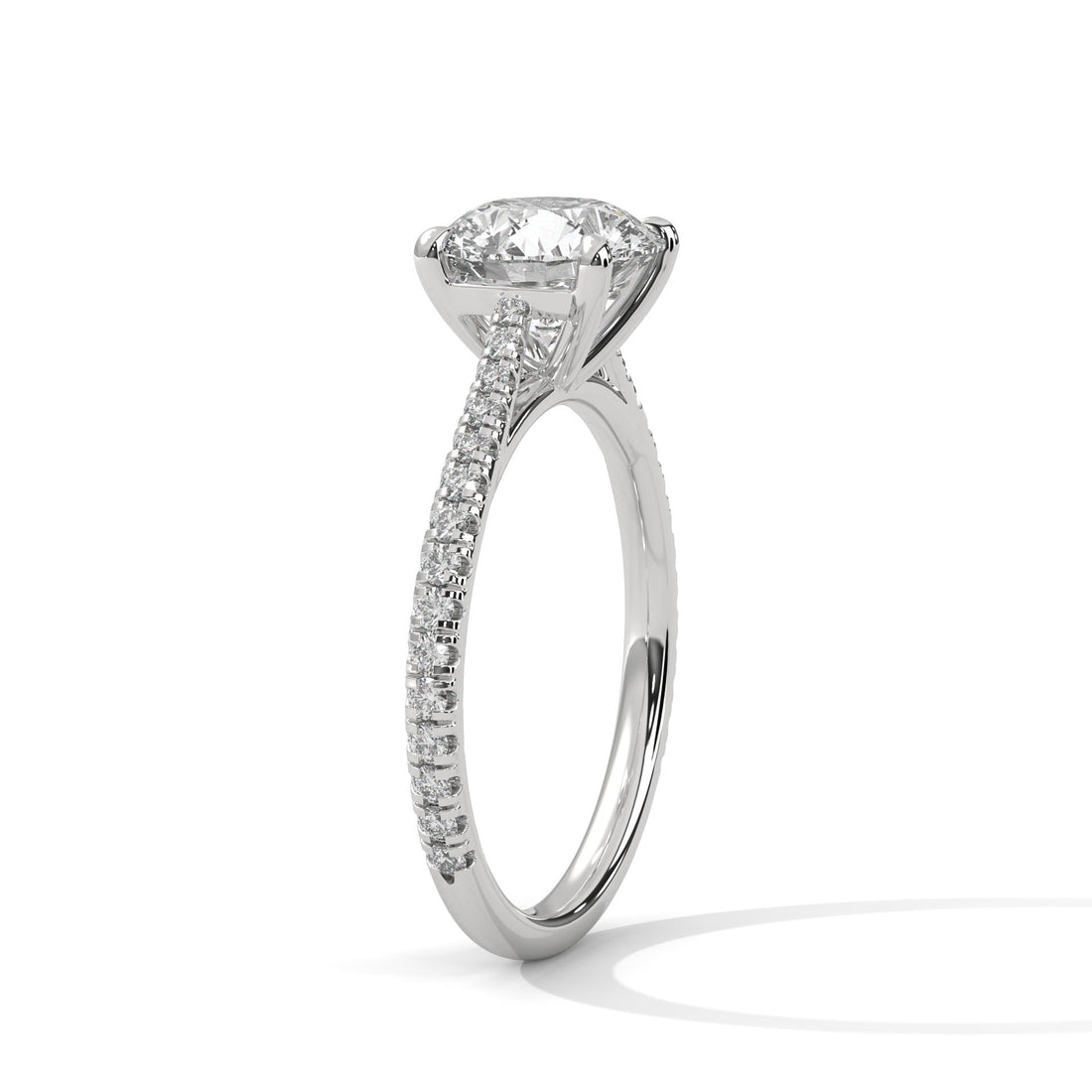 Rose Gold Round Cut Solitaire Four-Prong Pavé Cathedral Engagement & Anniversary Ring