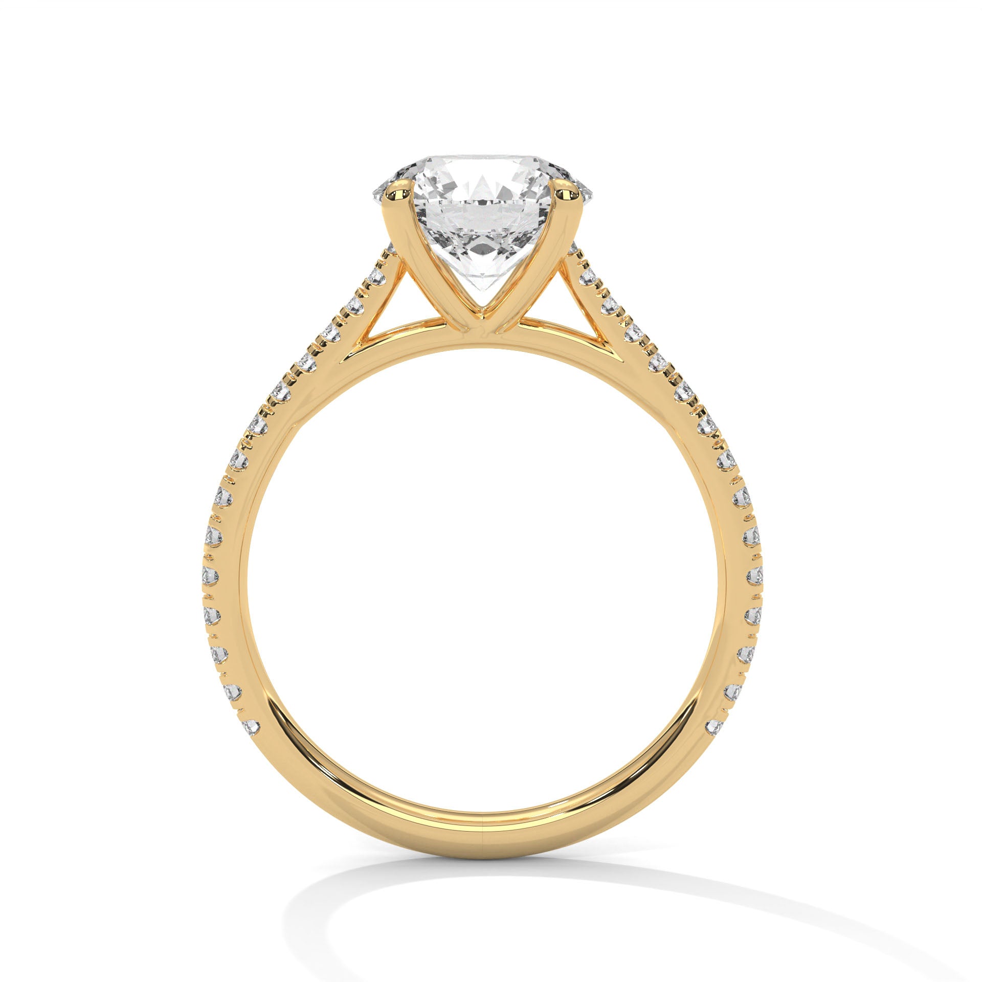 Rose Gold Round Cut Solitaire Four-Prong Pavé Cathedral Engagement & Anniversary Ring