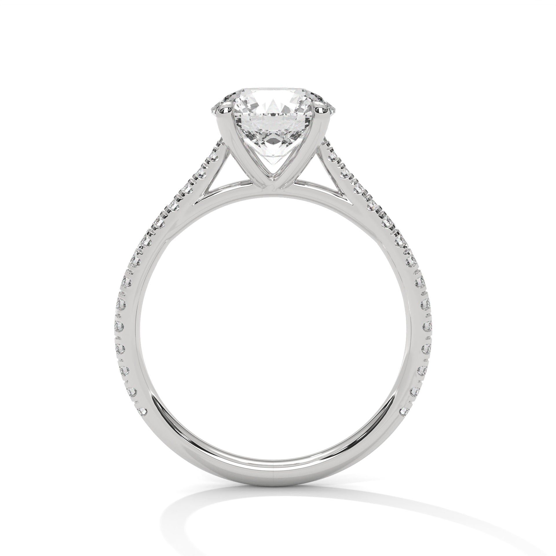 Rose Gold Round Cut Solitaire Four-Prong Pavé Cathedral Engagement & Anniversary Ring