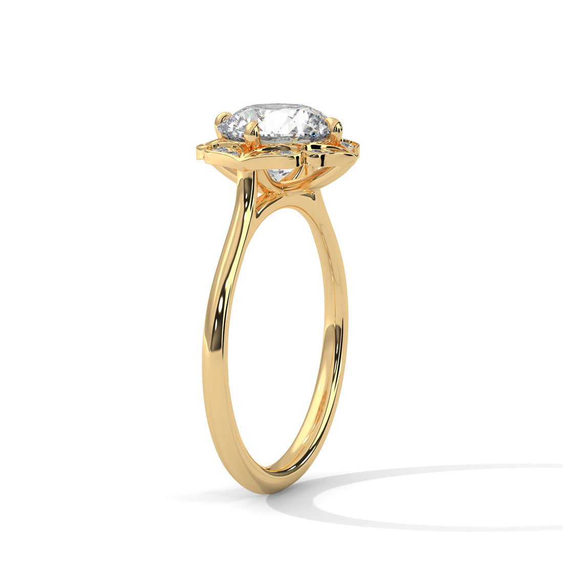 Rose Gold Round Cut Floral Halo Solitaire Engagement & Anniversary Ring