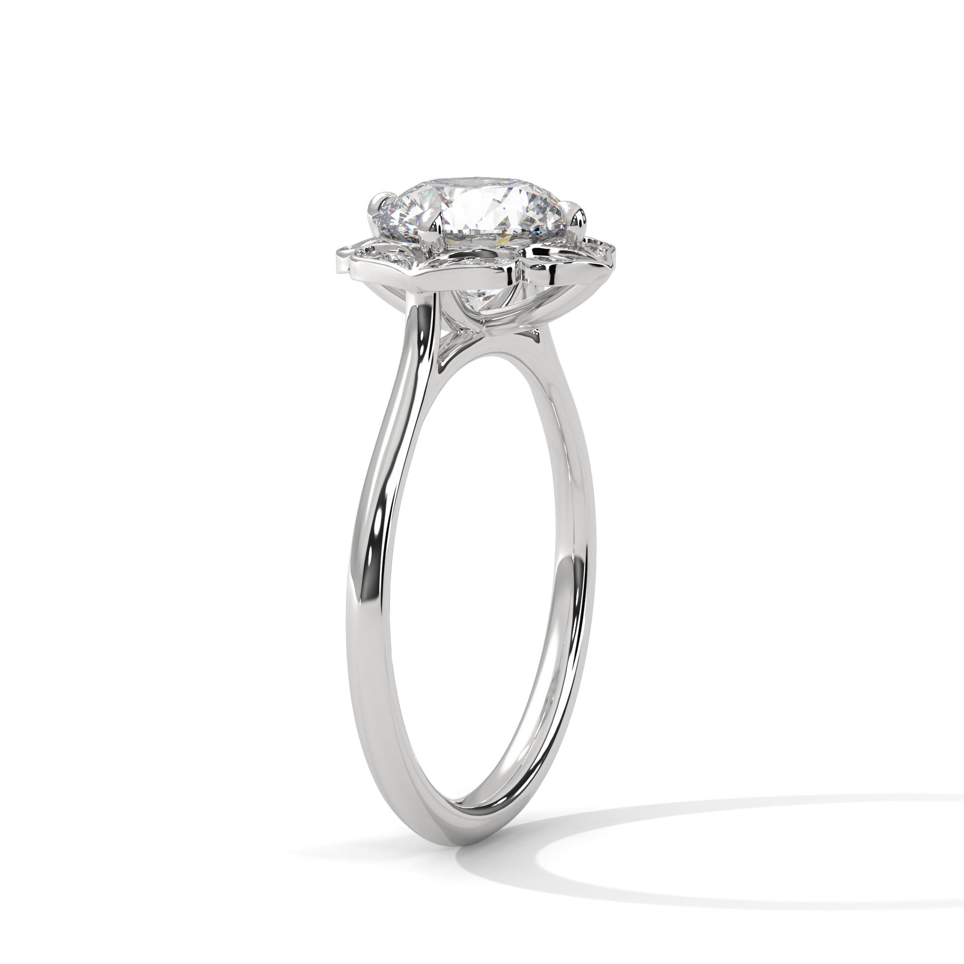 Rose Gold Round Cut Floral Halo Solitaire Engagement & Anniversary Ring