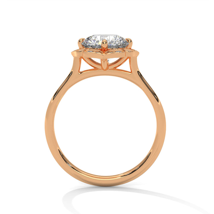 Rose Gold Round Cut Floral Halo Solitaire Engagement & Anniversary Ring