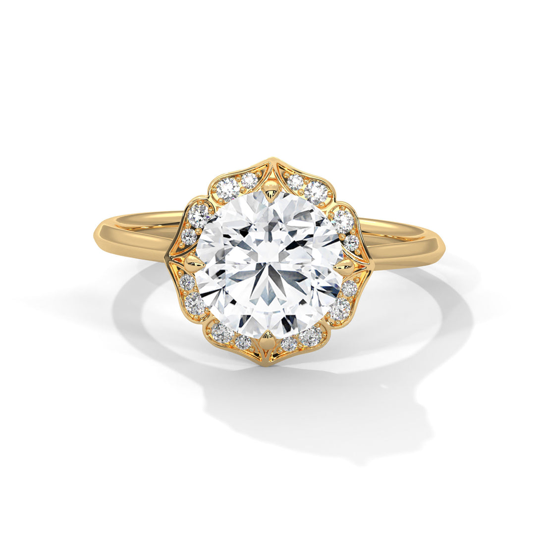 Rose Gold Round Cut Floral Halo Solitaire Engagement & Anniversary Ring