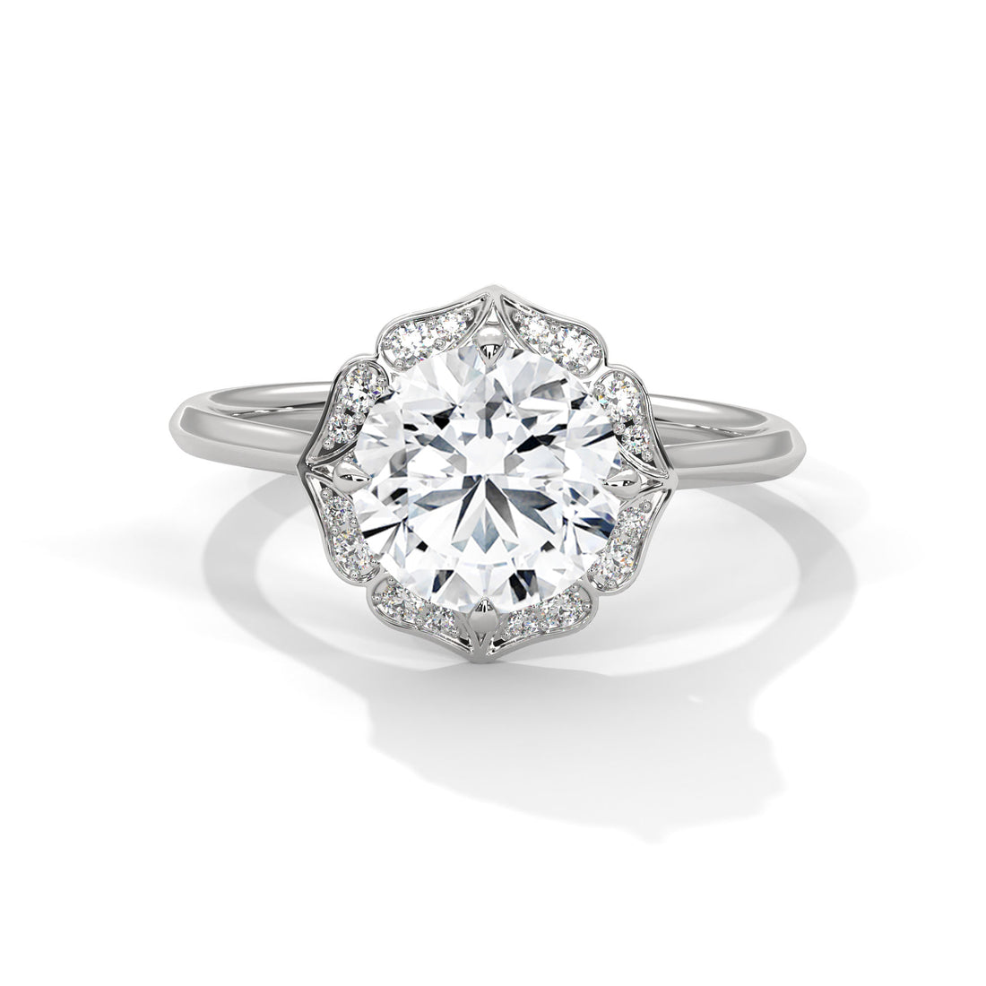 Rose Gold Round Cut Floral Halo Solitaire Engagement & Anniversary Ring