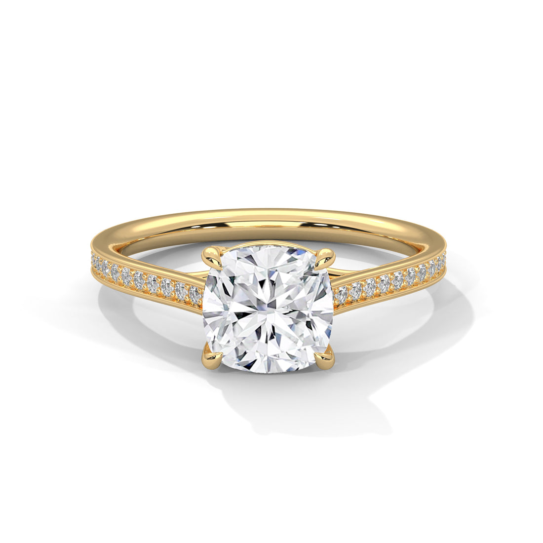 Rose Gold Cushion Cut Solitaire Four-Prong Pavé Engagement & Anniversary Ring