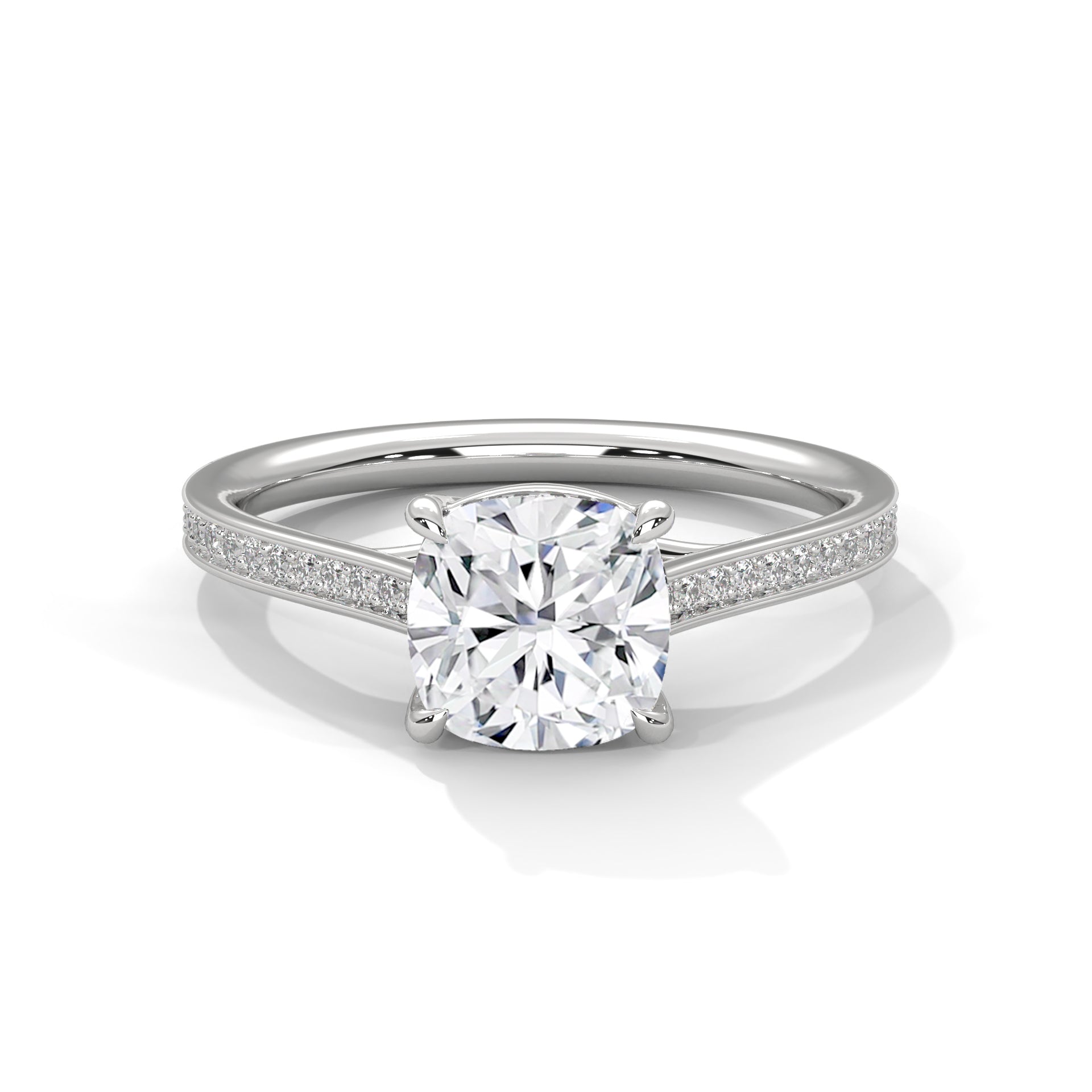Rose Gold Cushion Cut Solitaire Four-Prong Pavé Engagement & Anniversary Ring