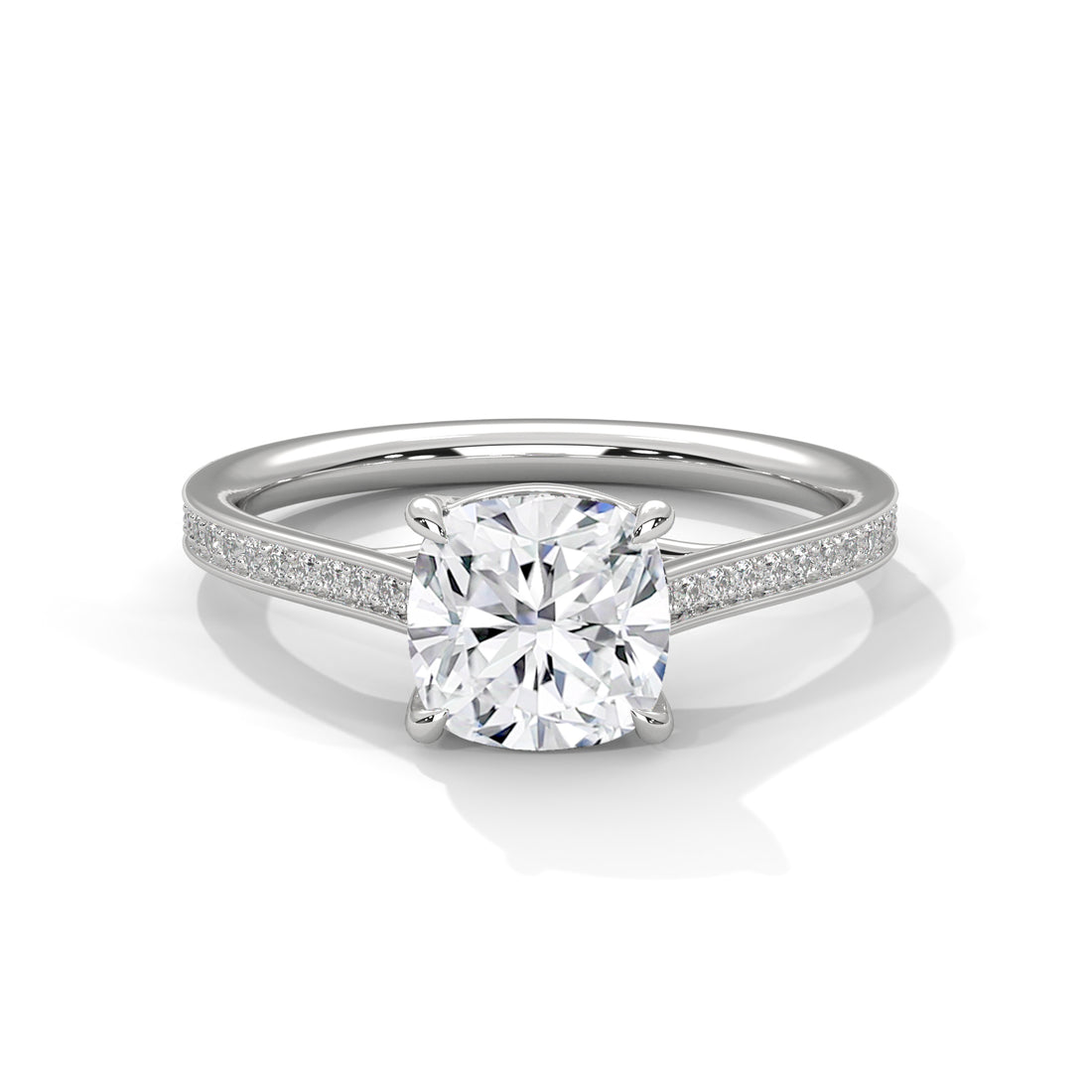 Rose Gold Cushion Cut Solitaire Four-Prong Pavé Engagement & Anniversary Ring