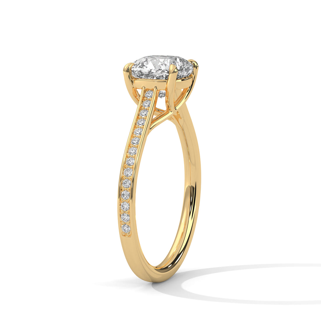 Rose Gold Cushion Cut Solitaire Four-Prong Pavé Engagement & Anniversary Ring