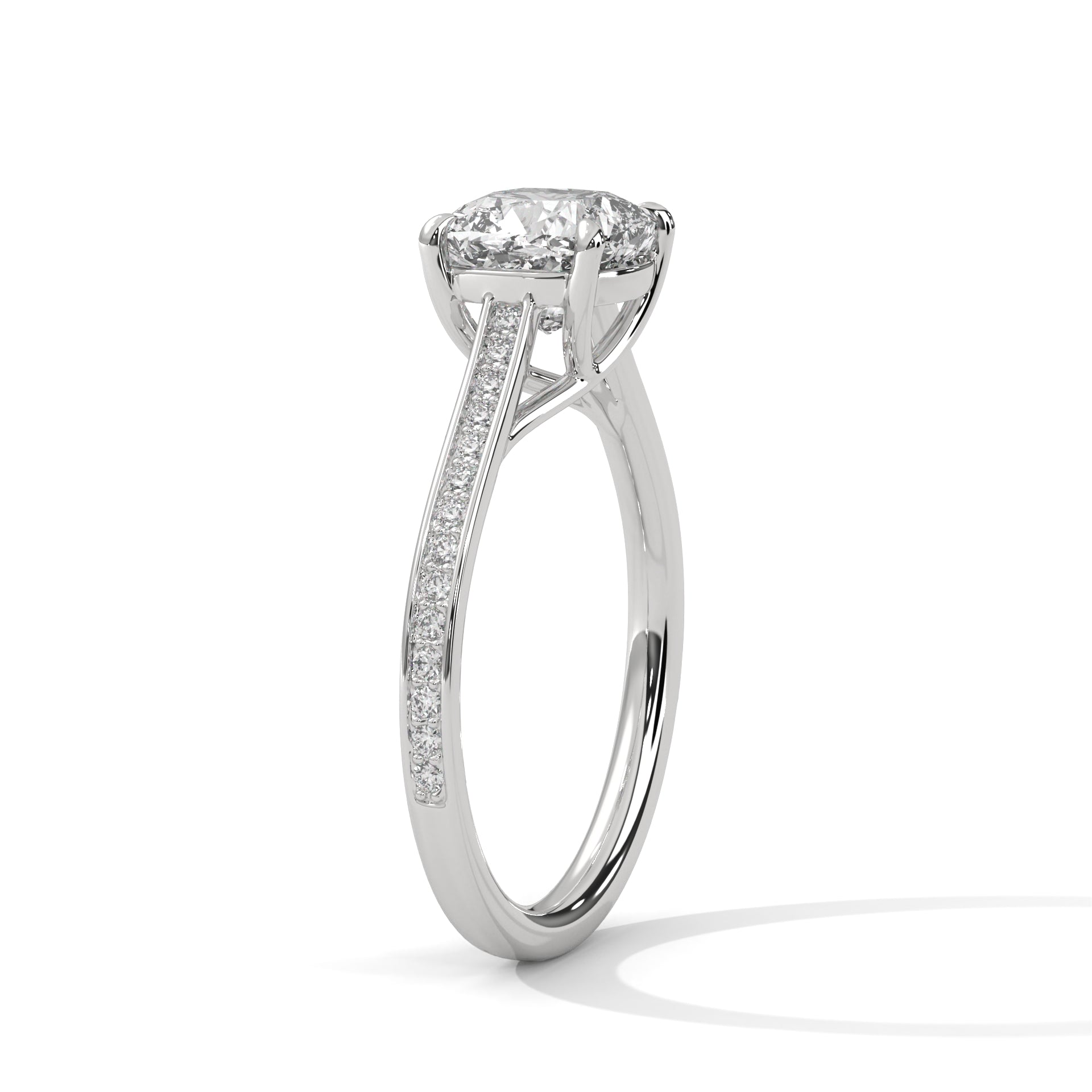 Rose Gold Cushion Cut Solitaire Four-Prong Pavé Engagement & Anniversary Ring