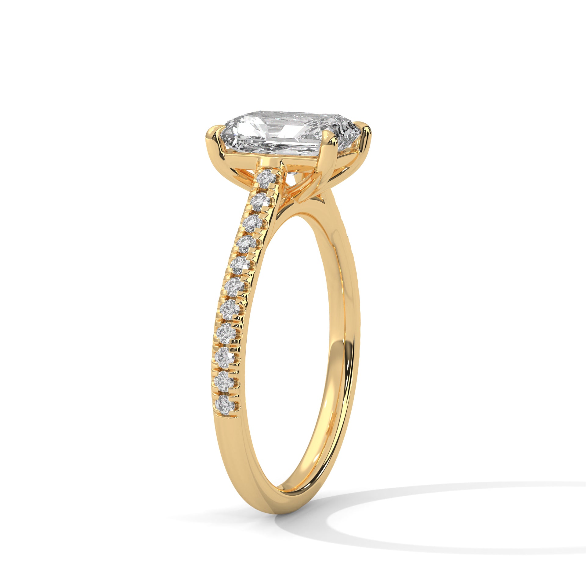 Rose Gold Emerald Cut Solitaire Four-Prong Pavé Cathedral Engagement & Anniversary Ring
