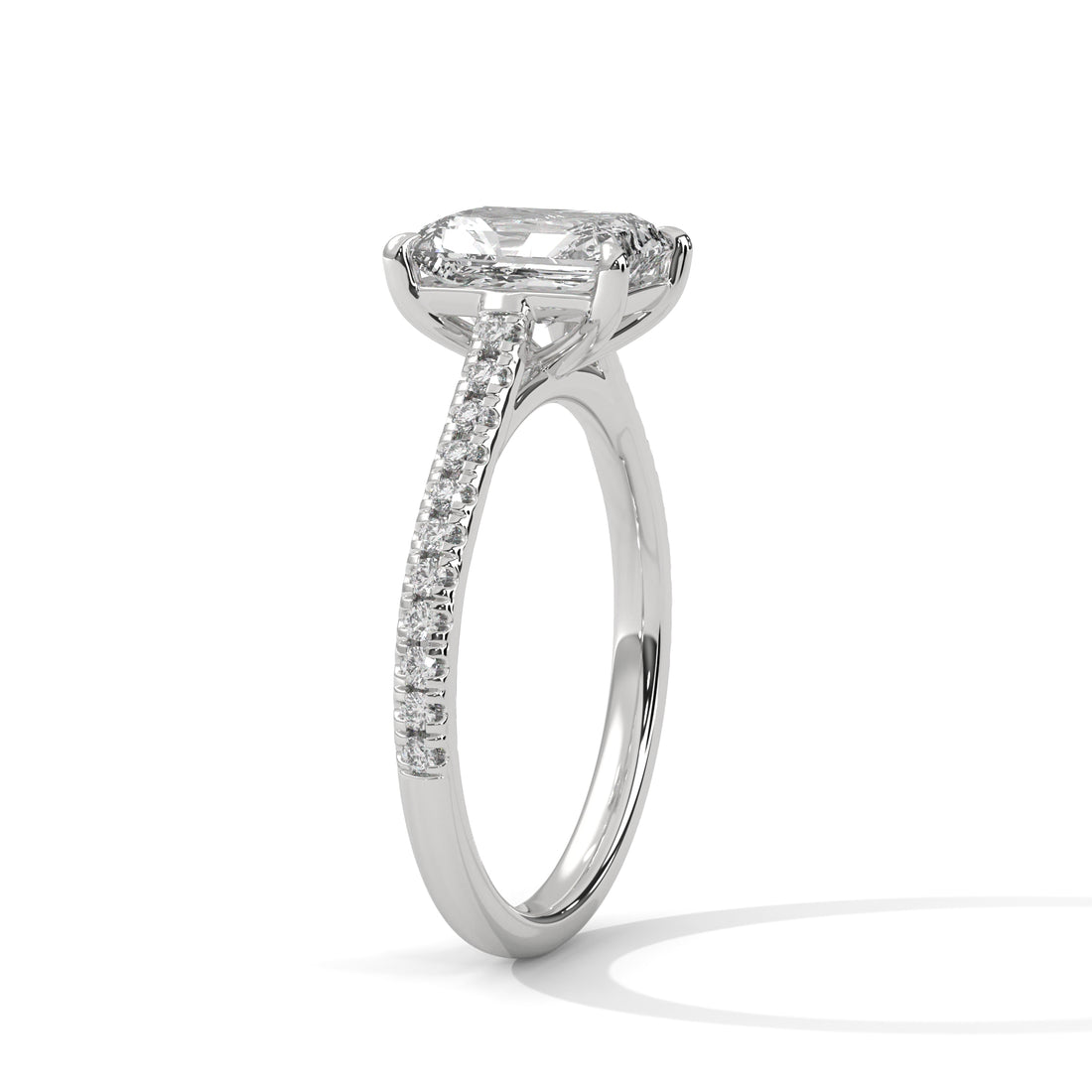 Rose Gold Emerald Cut Solitaire Four-Prong Pavé Cathedral Engagement & Anniversary Ring