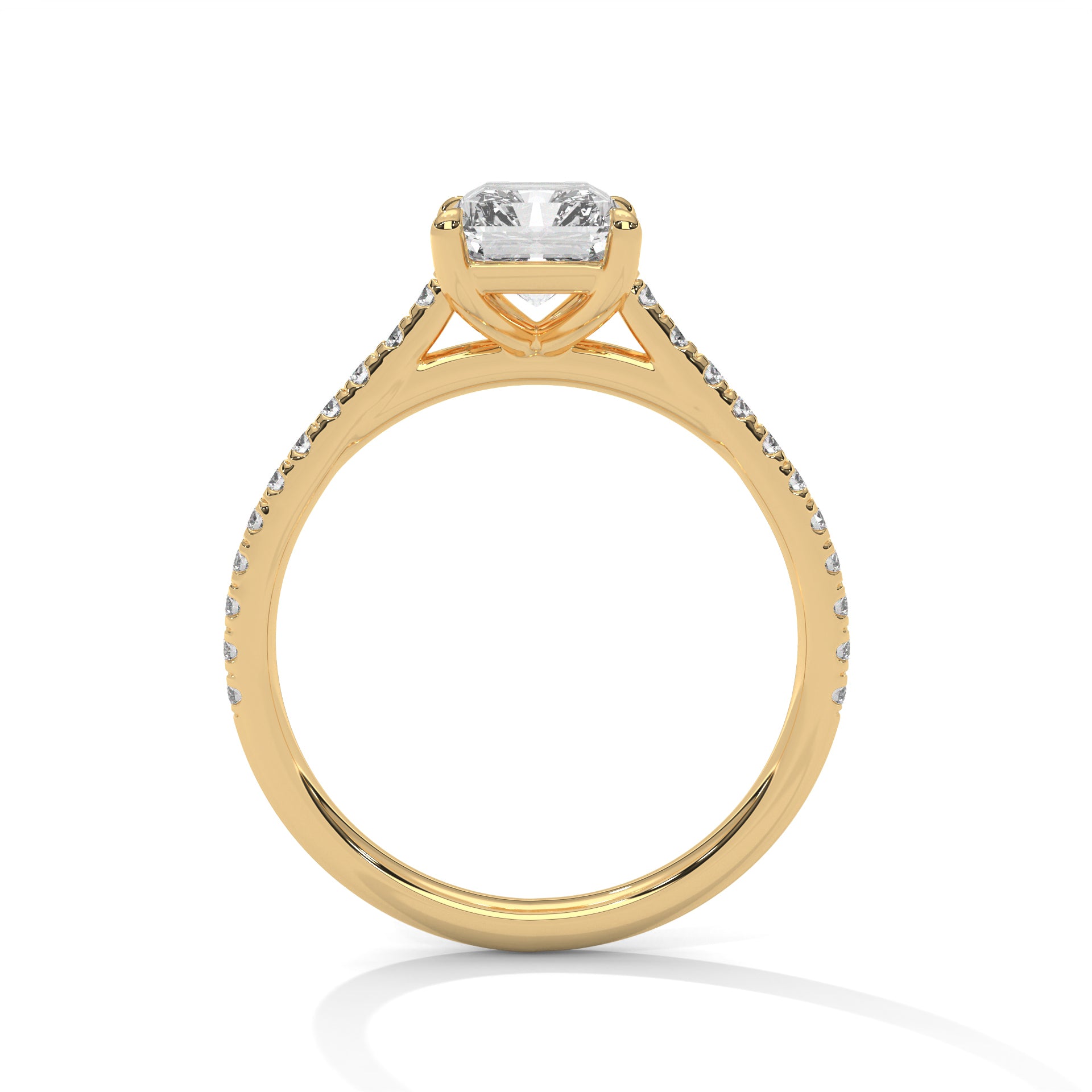 Rose Gold Emerald Cut Solitaire Four-Prong Pavé Cathedral Engagement & Anniversary Ring