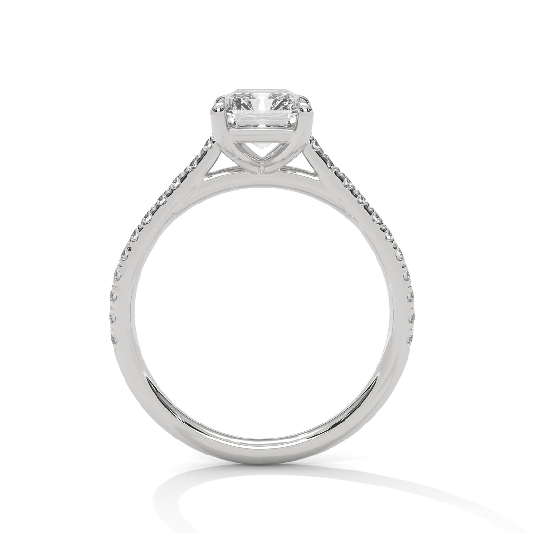 Rose Gold Emerald Cut Solitaire Four-Prong Pavé Cathedral Engagement & Anniversary Ring