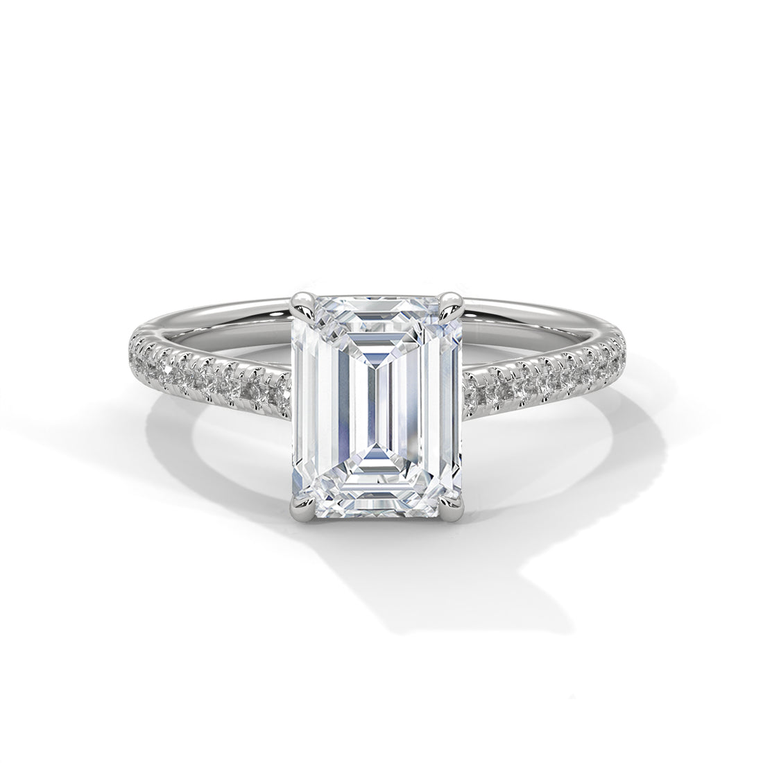 Rose Gold Emerald Cut Solitaire Four-Prong Pavé Cathedral Engagement & Anniversary Ring