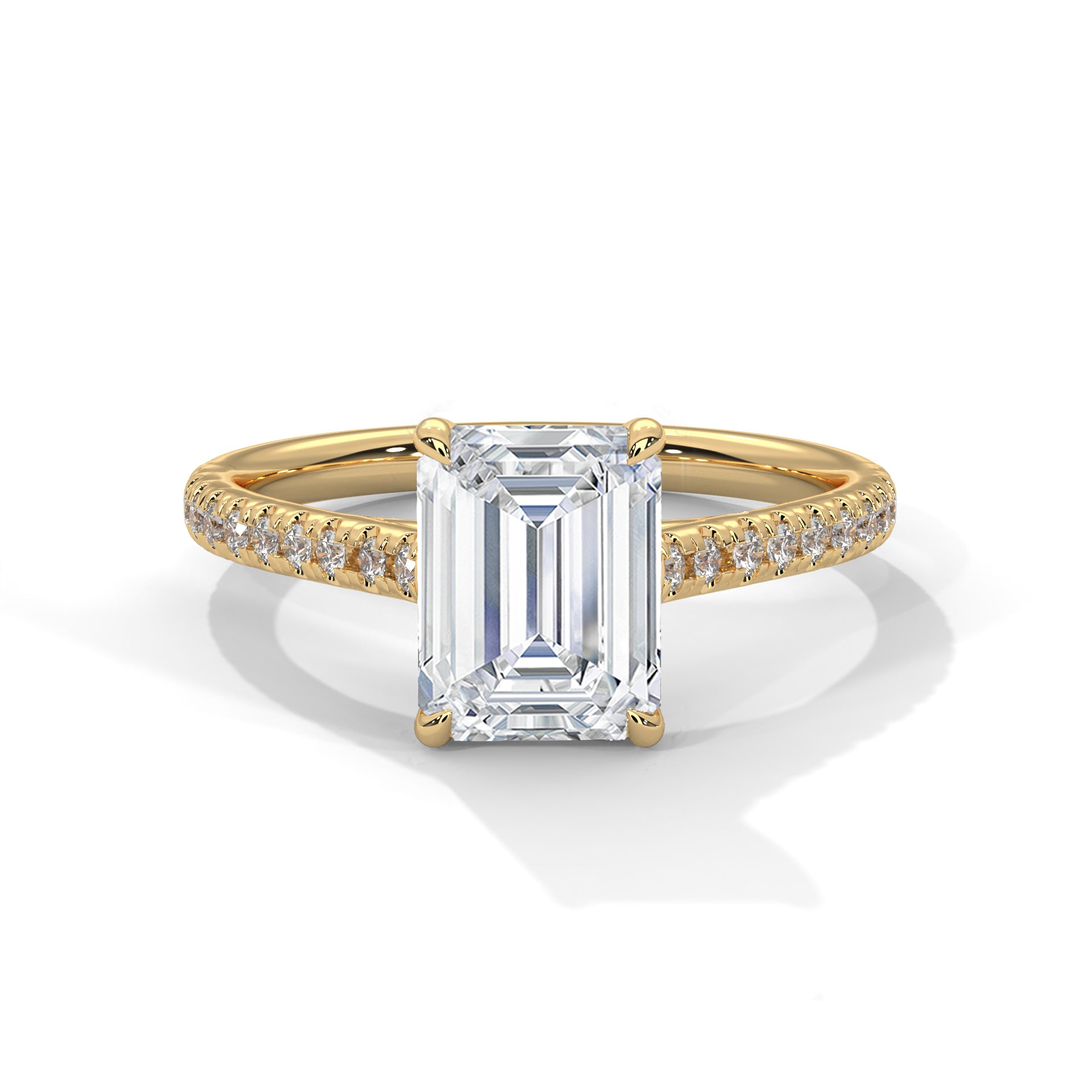Rose Gold Emerald Cut Solitaire Four-Prong Pavé Cathedral Engagement & Anniversary Ring