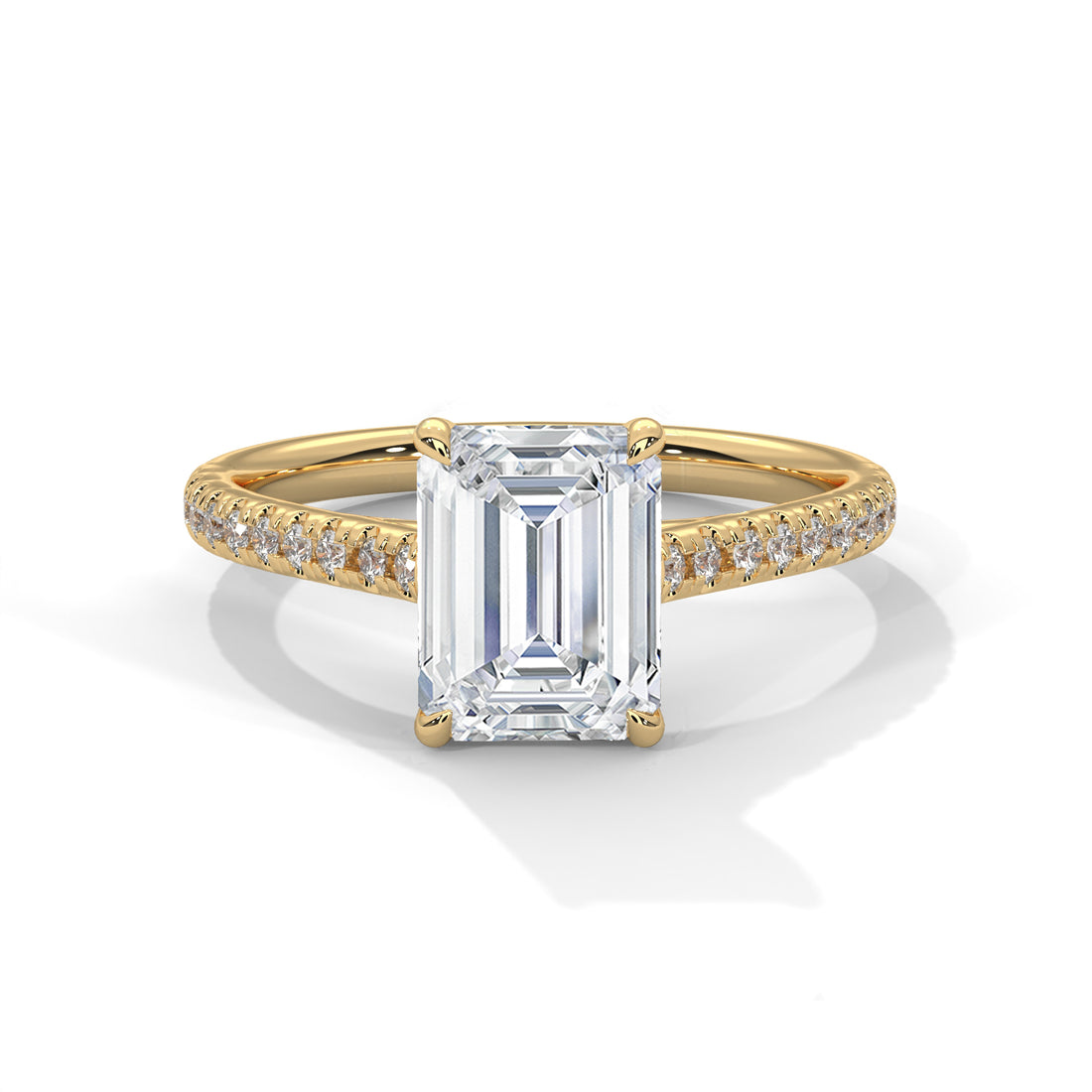 Rose Gold Emerald Cut Solitaire Four-Prong Pavé Cathedral Engagement & Anniversary Ring