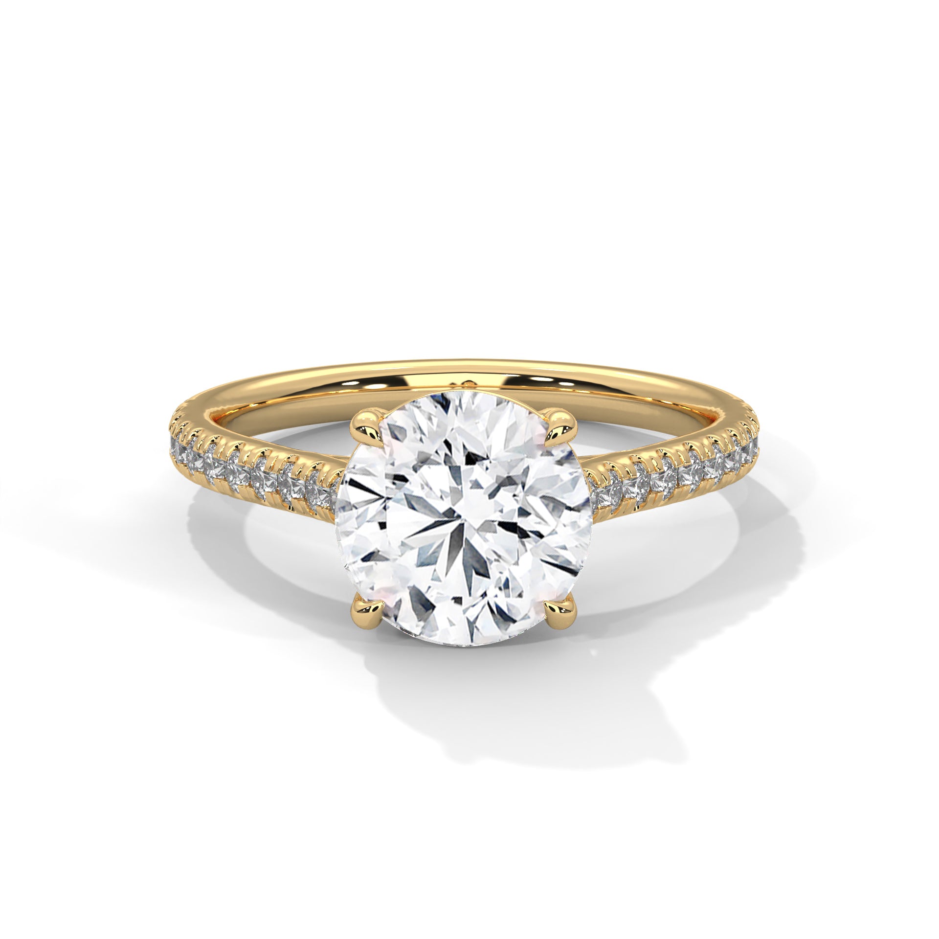 Rose Gold Round Cut Solitaire Four-Prong Pavé Cathedral Engagement & Anniversary Ring