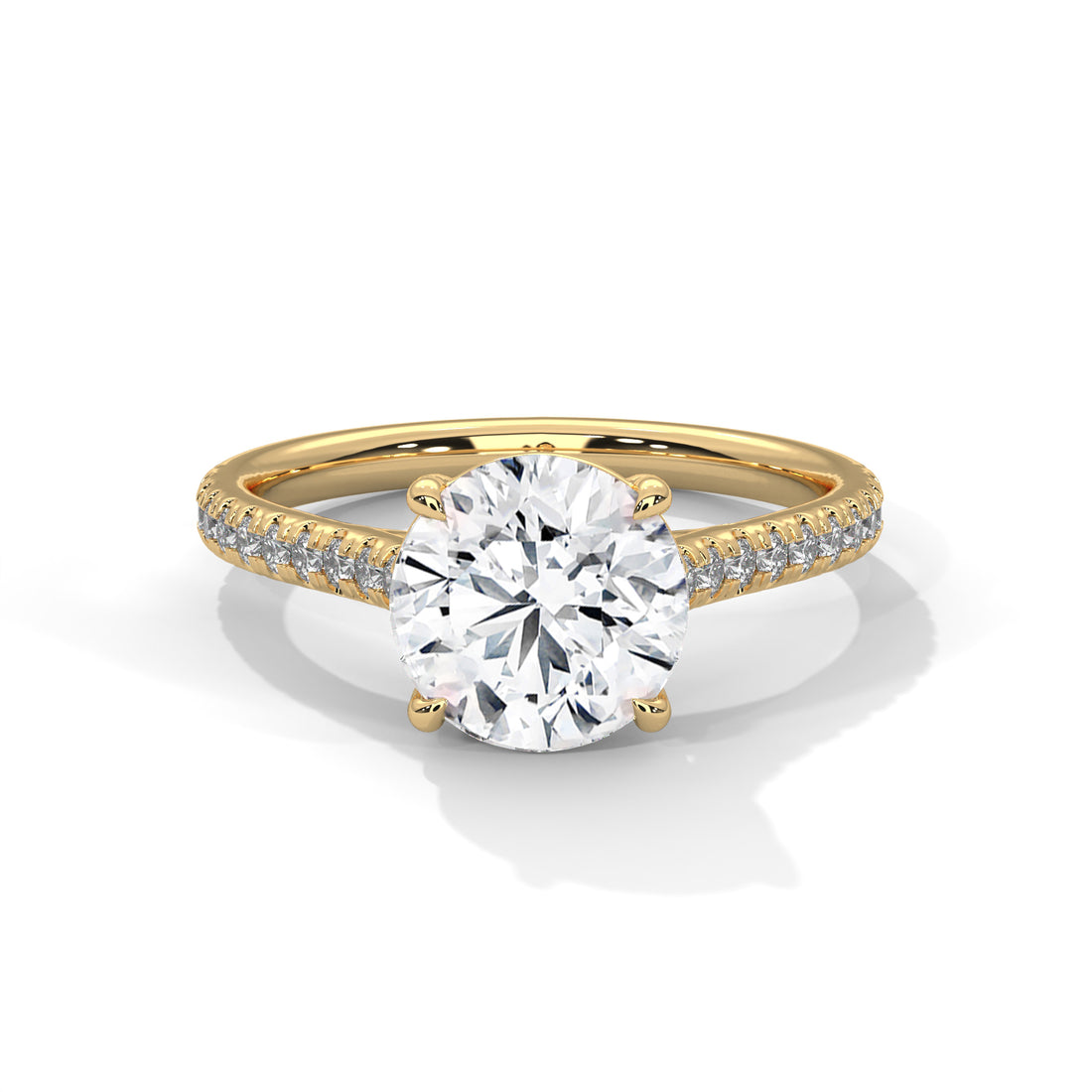 Rose Gold Round Cut Solitaire Four-Prong Pavé Cathedral Engagement & Anniversary Ring