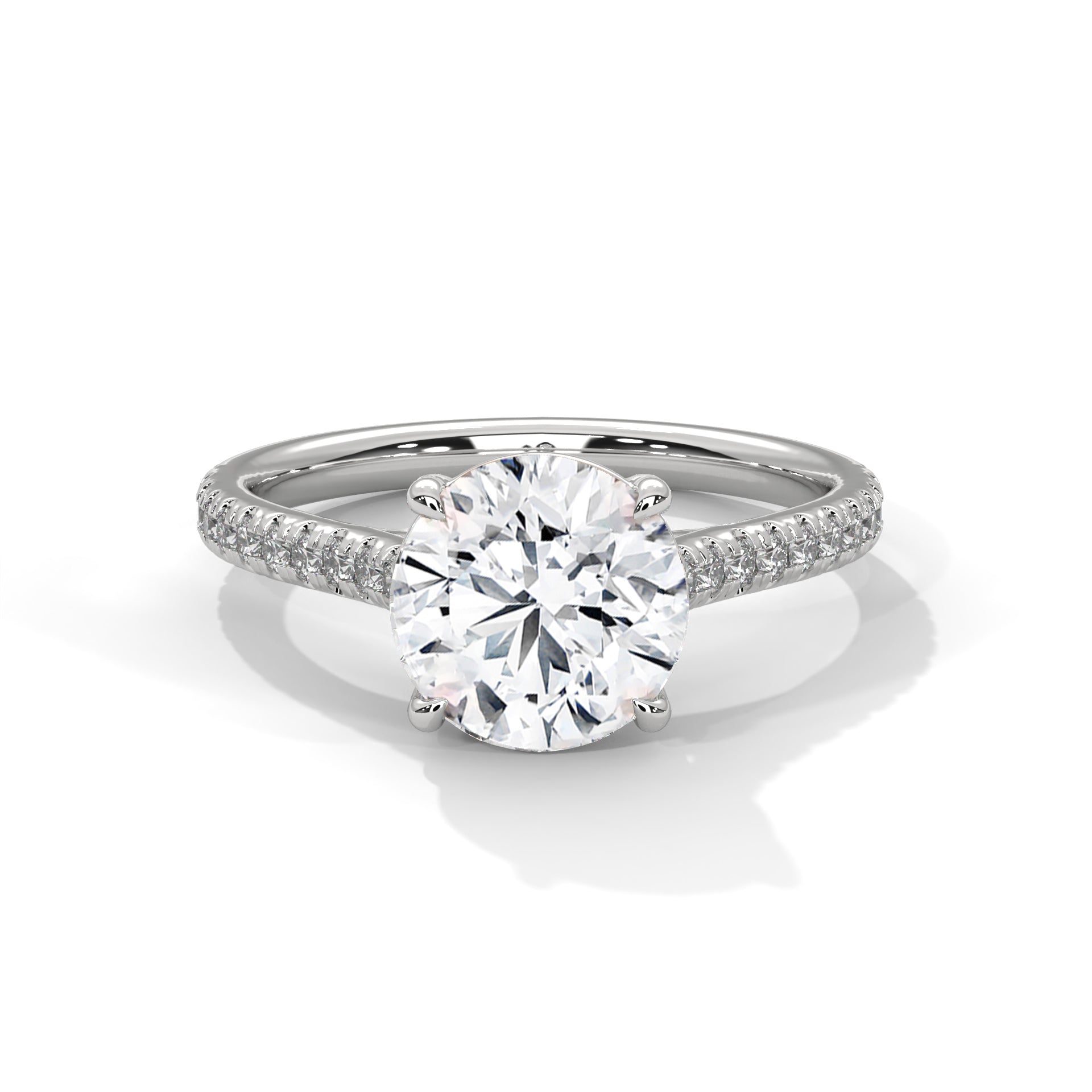 Rose Gold Round Cut Solitaire Four-Prong Pavé Cathedral Engagement & Anniversary Ring