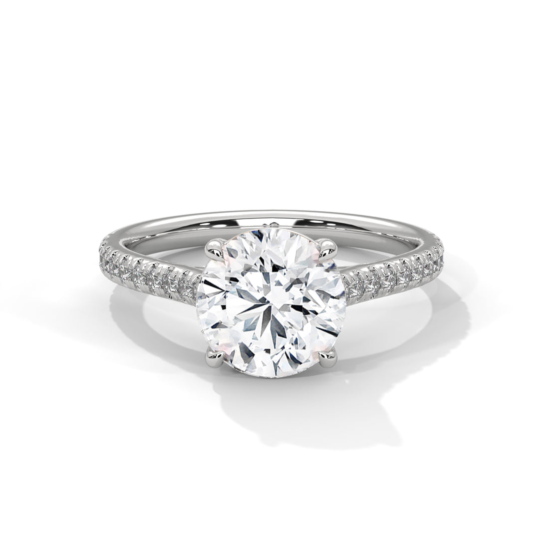 Rose Gold Round Cut Solitaire Four-Prong Pavé Cathedral Engagement & Anniversary Ring
