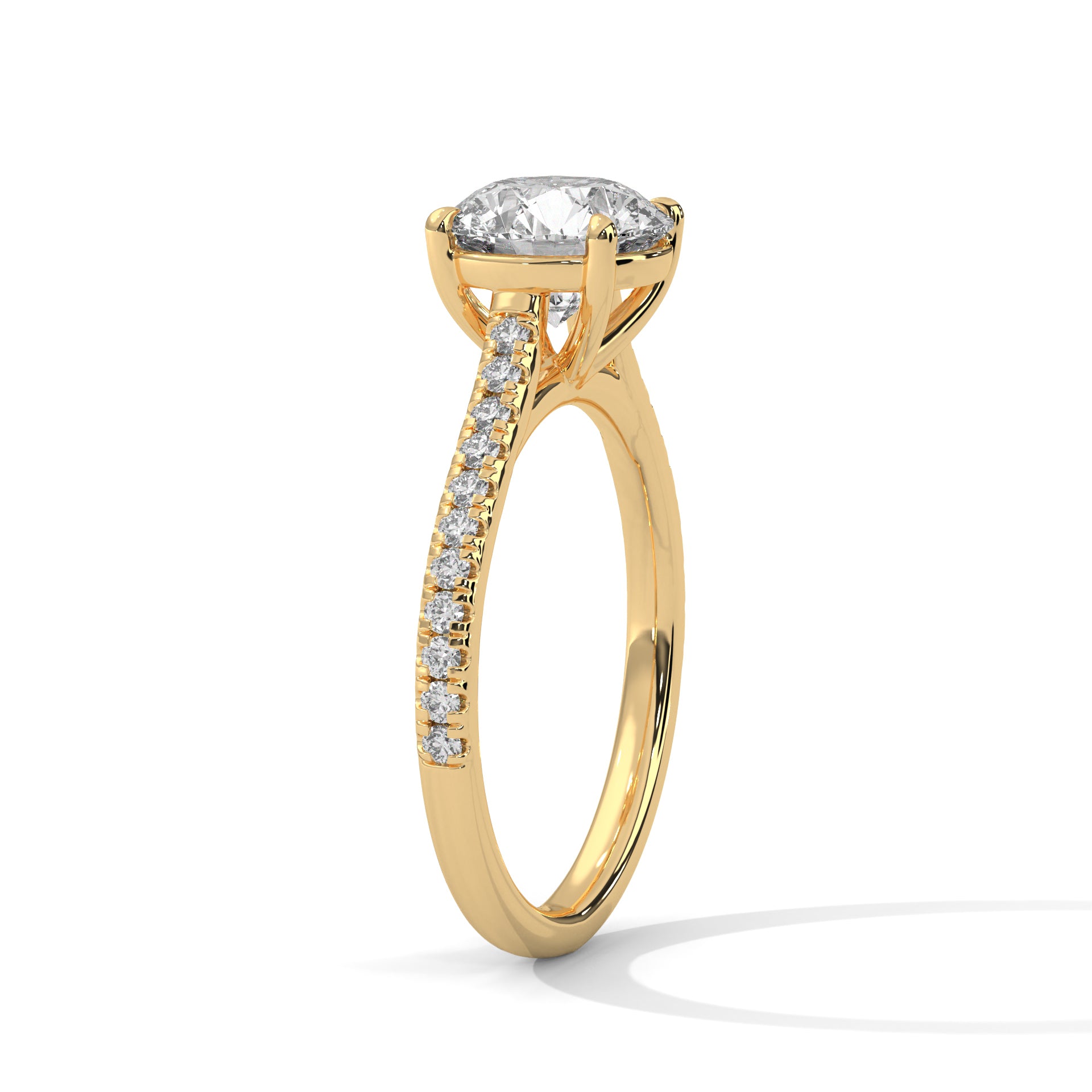 Rose Gold Round Cut Solitaire Four-Prong Pavé Cathedral Engagement & Anniversary Ring