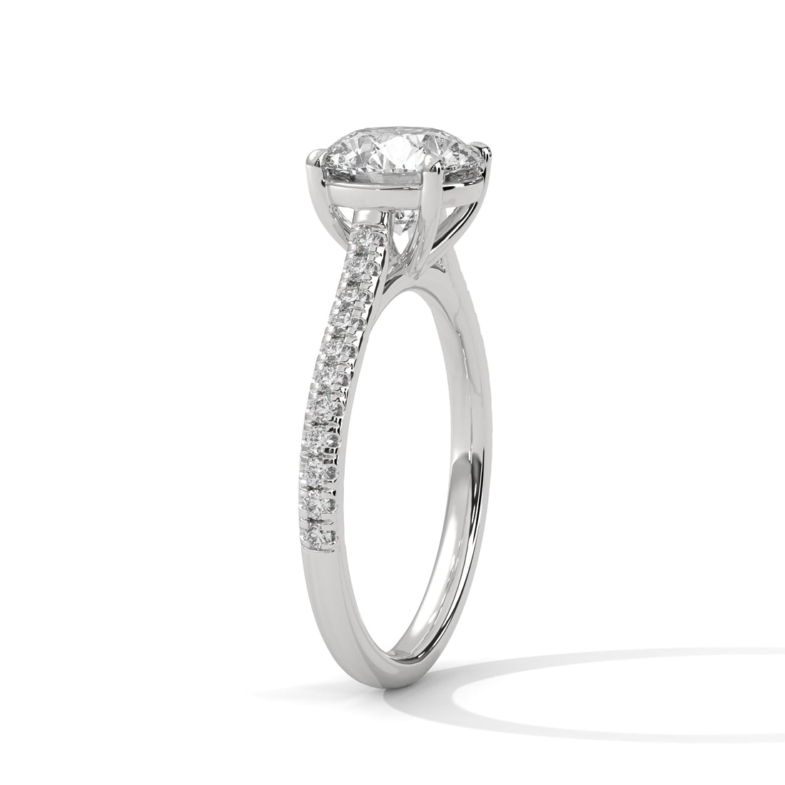 Rose Gold Round Cut Solitaire Four-Prong Pavé Cathedral Engagement & Anniversary Ring