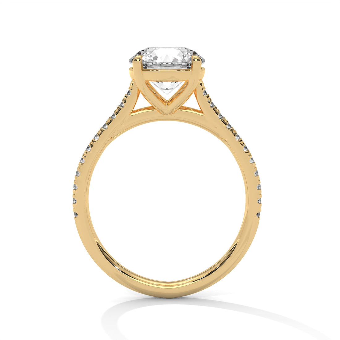 Rose Gold Round Cut Solitaire Four-Prong Pavé Cathedral Engagement & Anniversary Ring